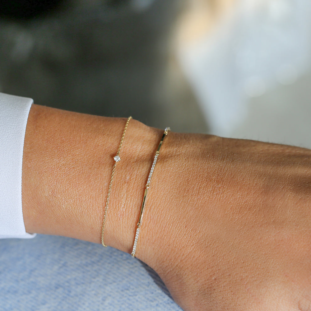 OBFJ2079 - Solid Gold & Pave Diamond Bar Bracelet bracelets in selectable metal and diamond options - Roselle Jewelry view 4