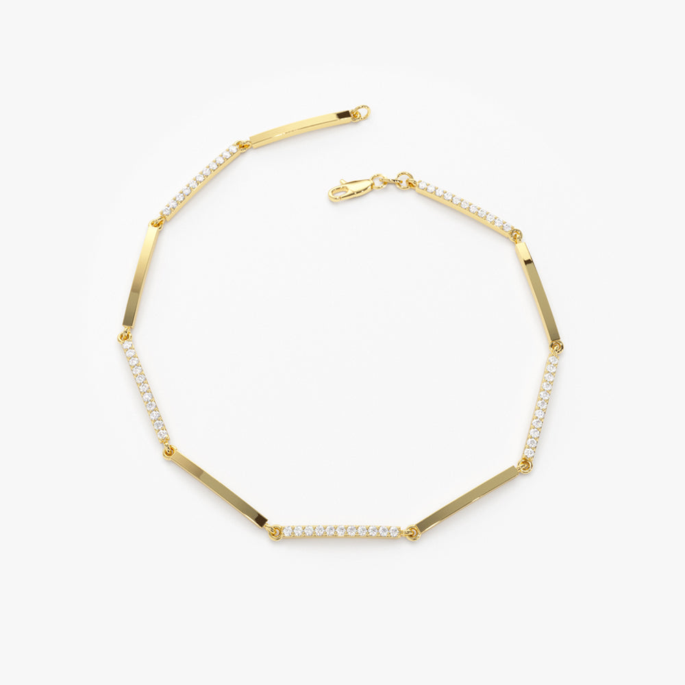 OBFJ2079 - Solid Gold & Pave Diamond Bar Bracelet bracelets in selectable metal and diamond options - Roselle Jewelry view 8