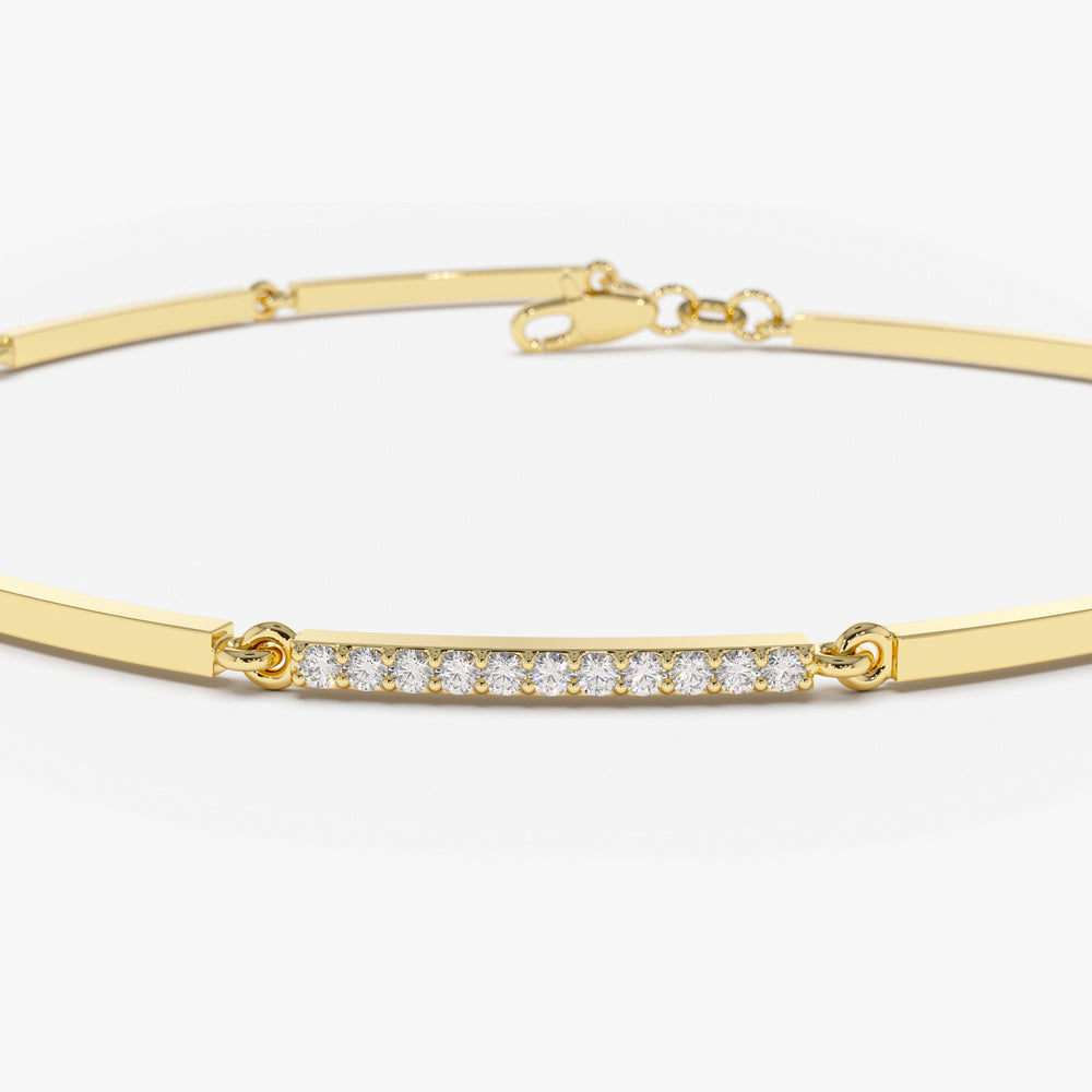 OBFJ2079 - Solid Gold & Pave Diamond Bar Bracelet bracelets in selectable metal and diamond options - Roselle Jewelry view 9
