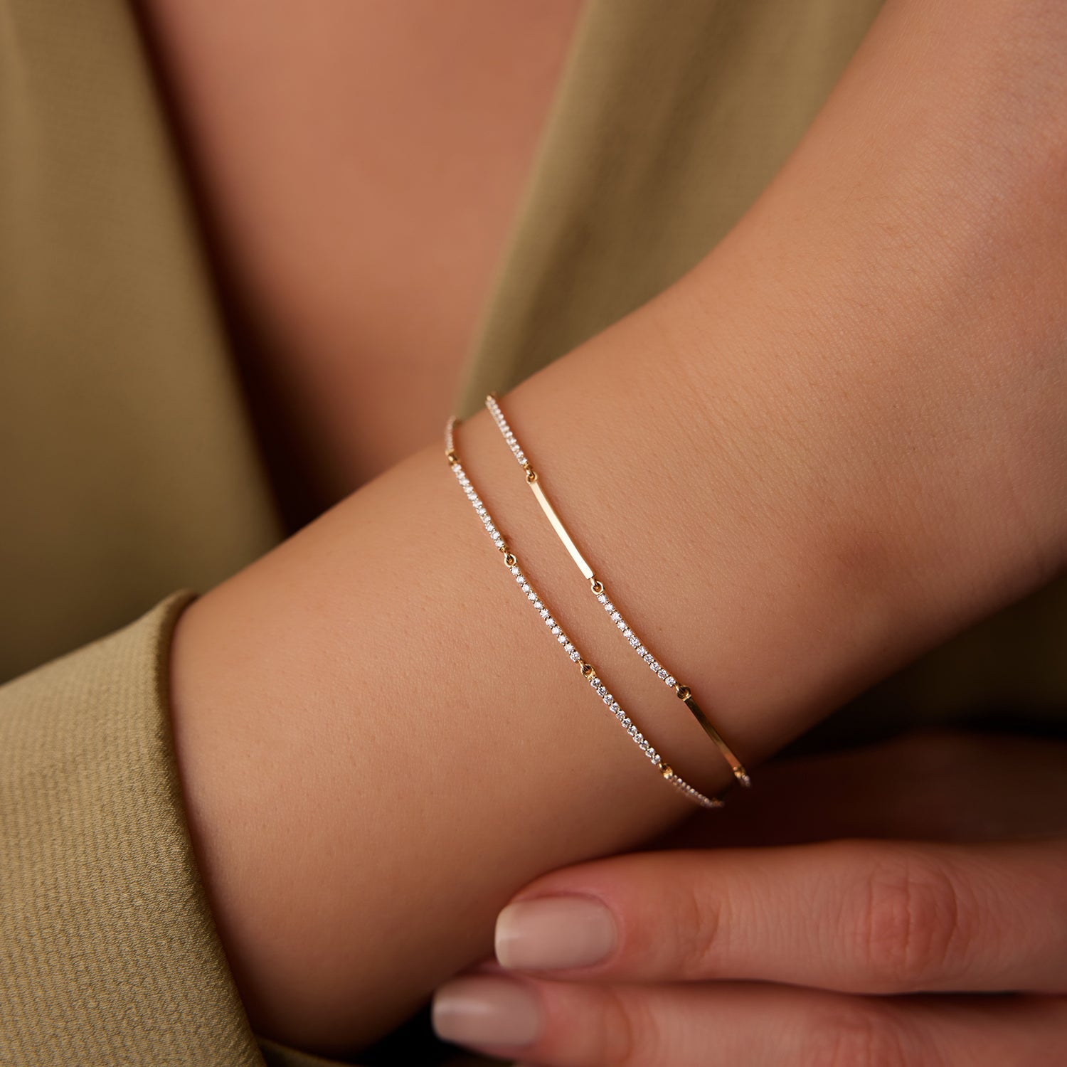 OBFJ2078 - Pave Stackable Diamond Bar Bracelet bracelets in selectable metal and diamond options - Roselle Jewelry view 5