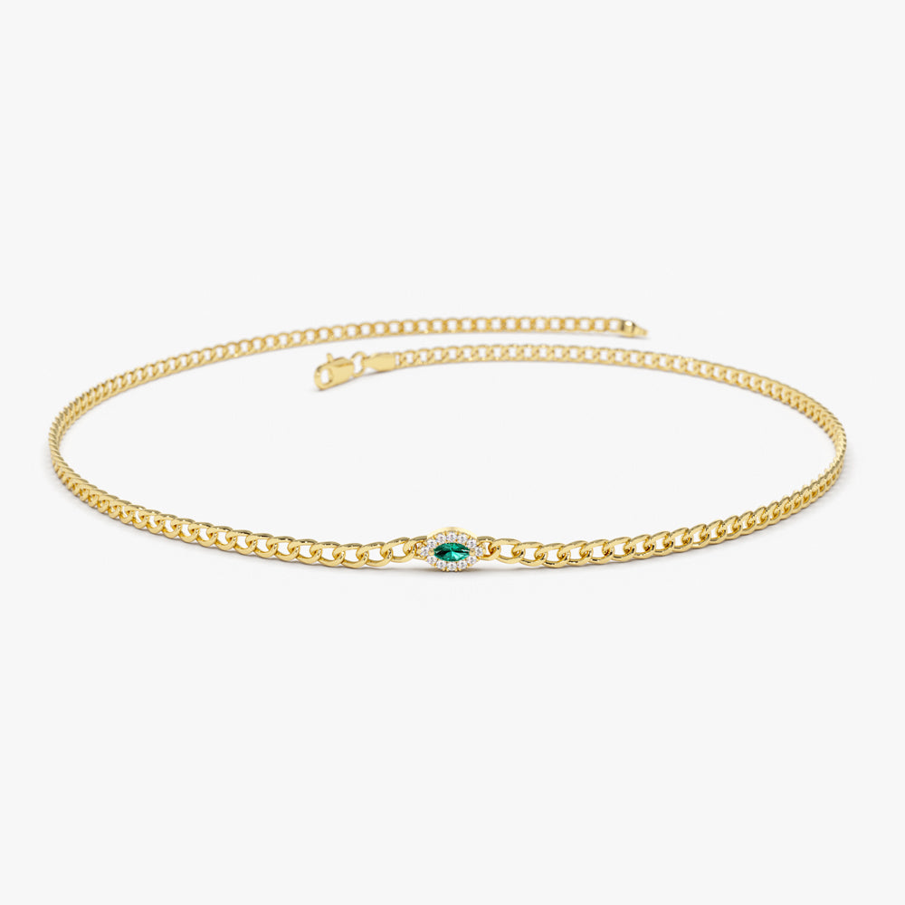 OBFJ2175 - 14k 2MM Curb Link Marquise Emerald Bracelet 1