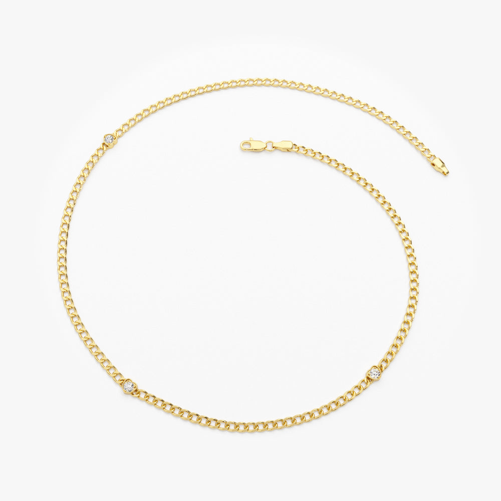 OBFJ2176 - 2MM Curb Link Bracelet w/ Heart Shape Solitaire Round Diamonds bracelets in selectable metal and diamond options - Roselle Jewelry view 7