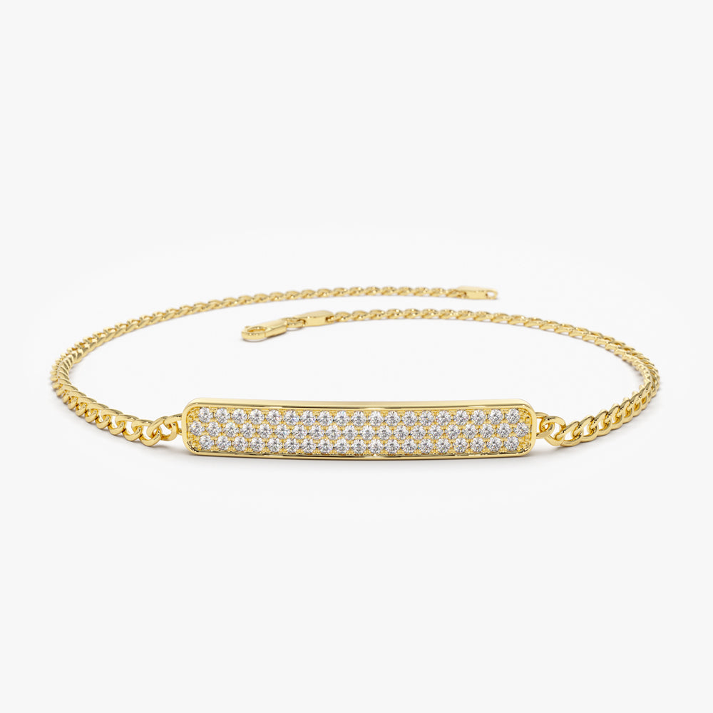 OBFJ2075 - 14k Gold 3MM Curb Link Diamond Pave Bracelet 1