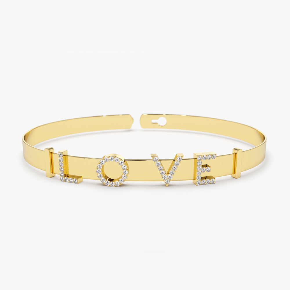 OBFJ2195 - 5MM Sliding Diamond Initials Bangle bracelets in selectable metal and diamond options - Roselle Jewelry view 9