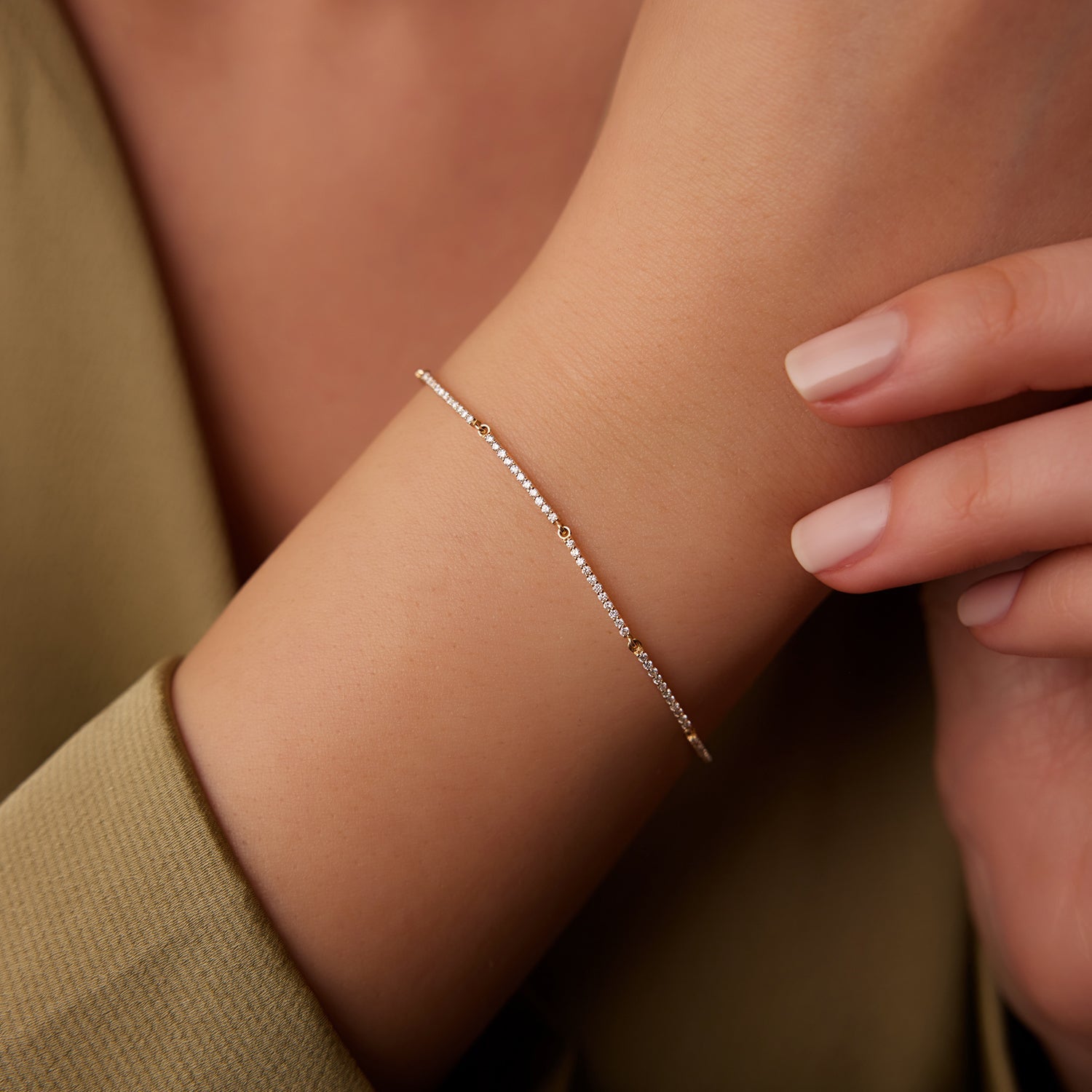 OBFJ2078 - Pave Stackable Diamond Bar Bracelet bracelets in selectable metal and diamond options - Roselle Jewelry view 4
