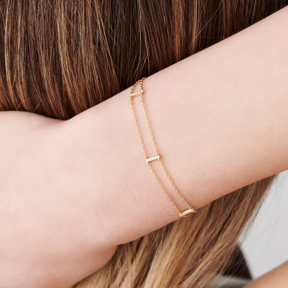 OBFJ2260 - 5 Station Diamond Bar Bracelet bracelets in selectable metal and diamond options - Roselle Jewelry view 3