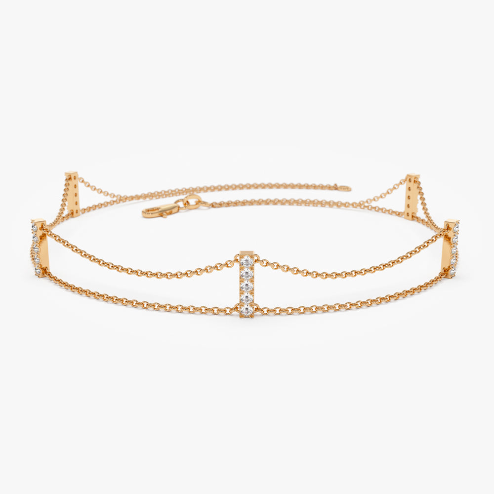 OBFJ2260 - 5 Station Diamond Bar Bracelet bracelets in selectable metal and diamond options - Roselle Jewelry view 4
