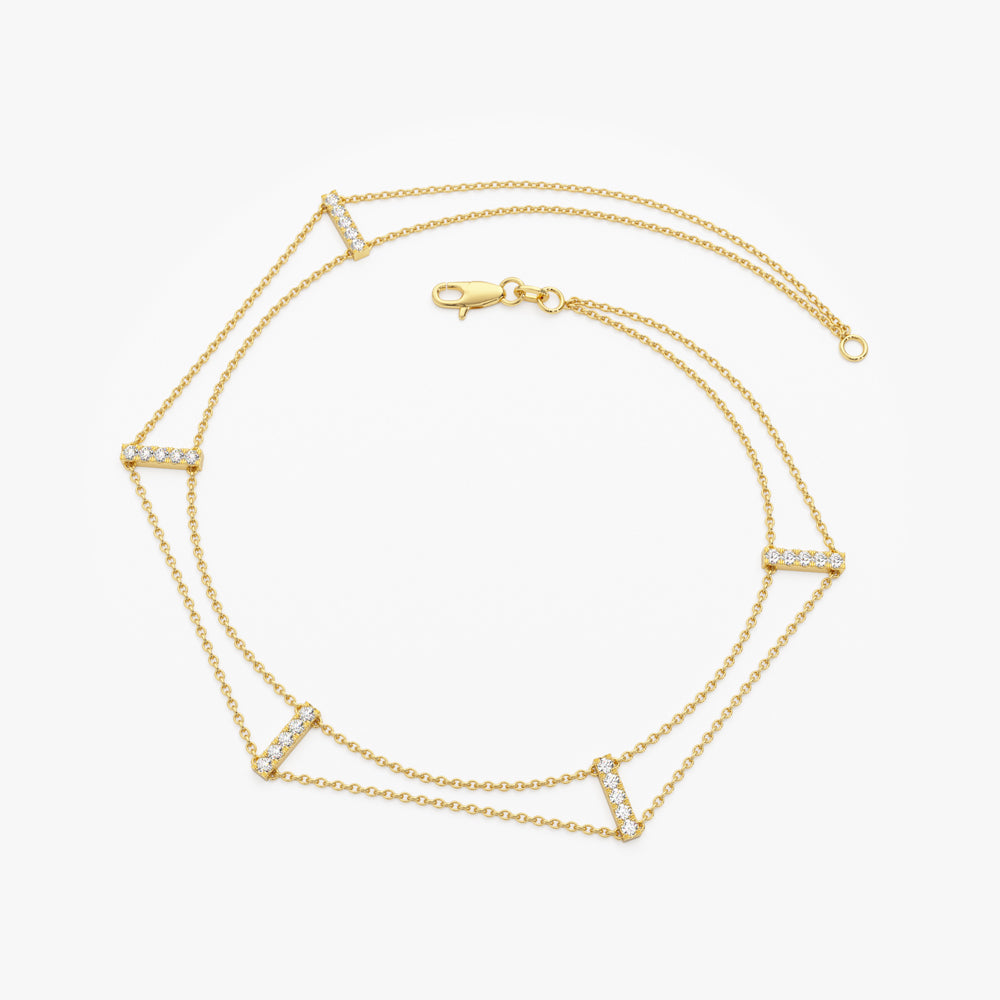 OBFJ2260 - 5 Station Diamond Bar Bracelet bracelets in selectable metal and diamond options - Roselle Jewelry view 6