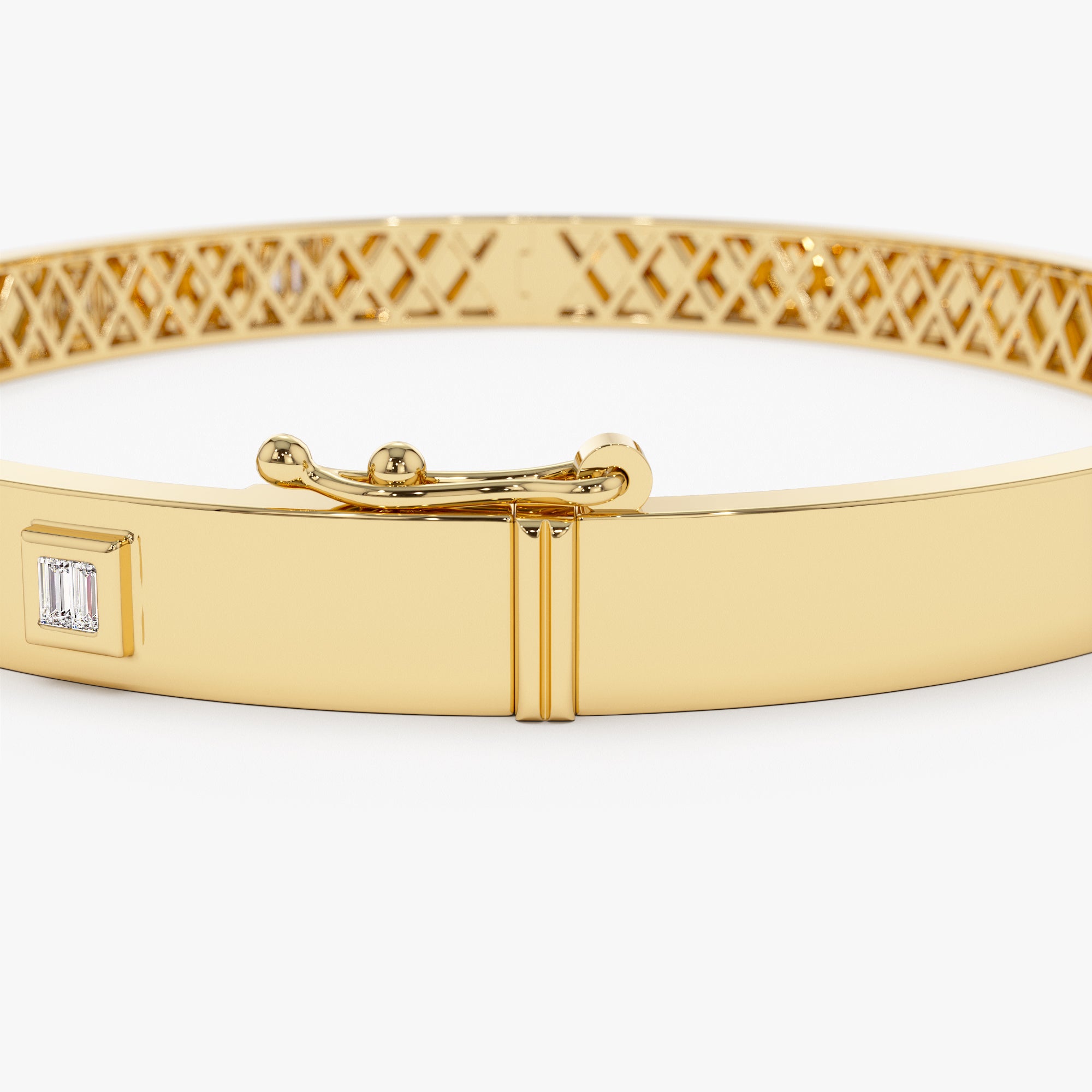 OBFJ1137 - 14k Gold Baguette Diamond Bezel Setting Statement Bangle 5