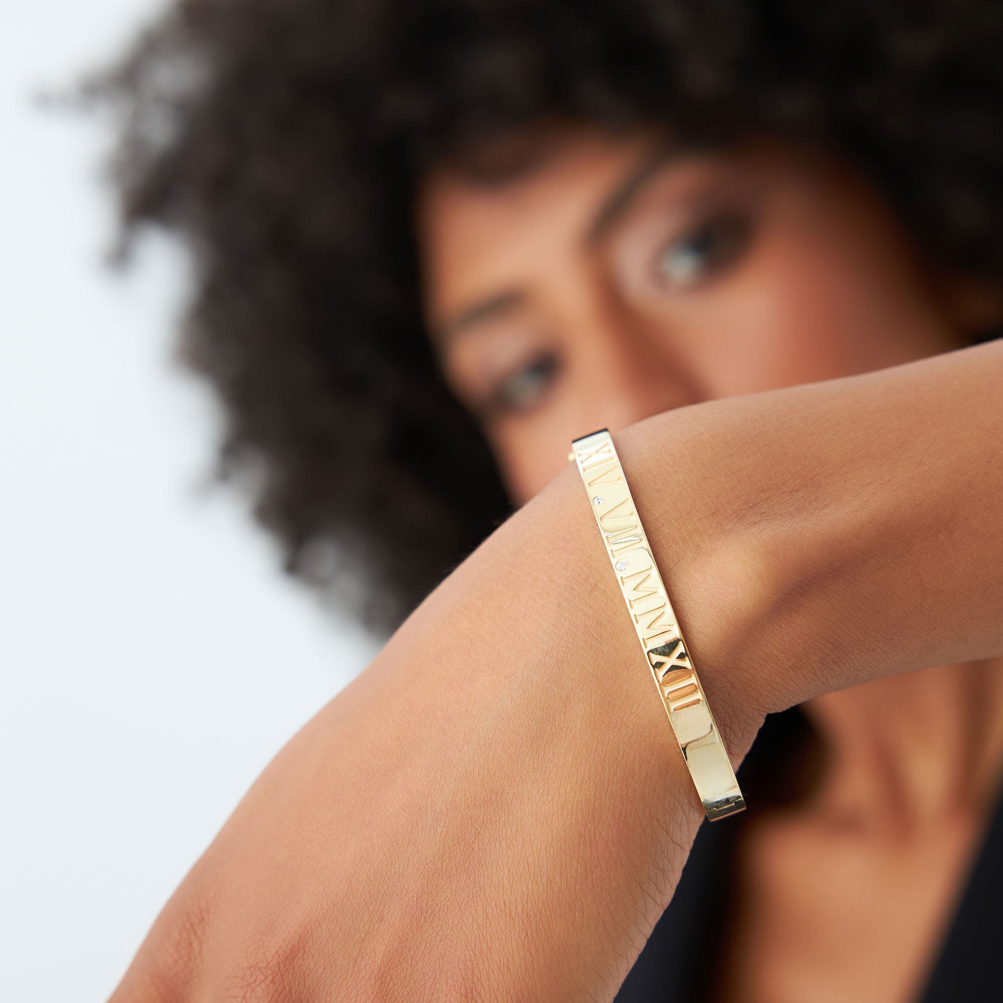 OBFJ1171 - 14K Personalized Roman Numeral Bangle Bracelet 2