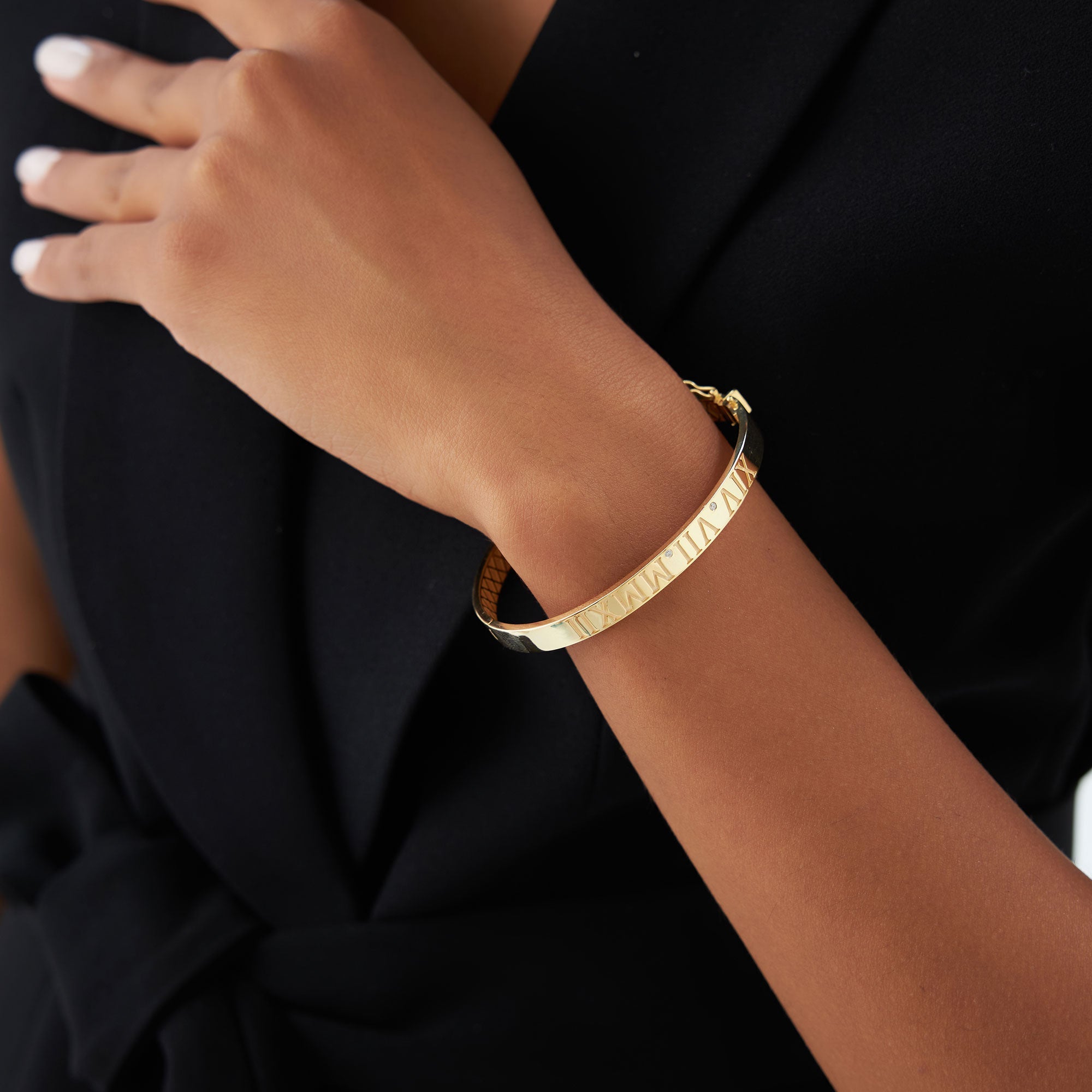 OBFJ1171 - 14K Personalized Roman Numeral Bangle Bracelet 5