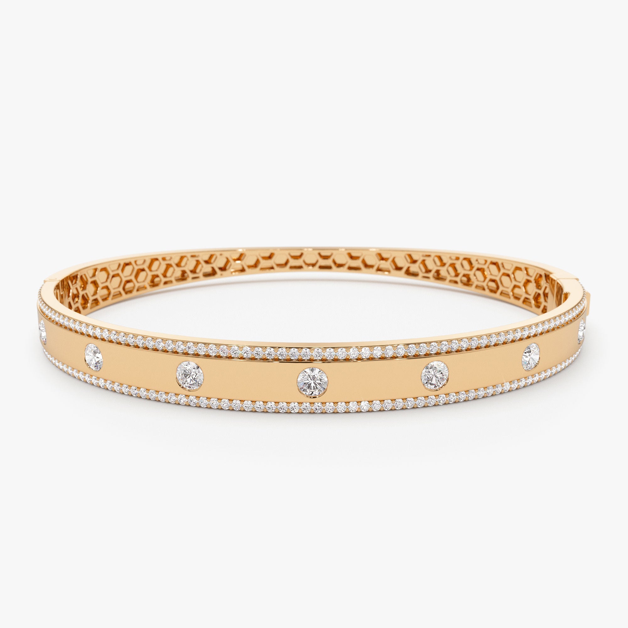 OBFJ1165 - 14K Flush Set Diamond Bangle with Pave Edges 5