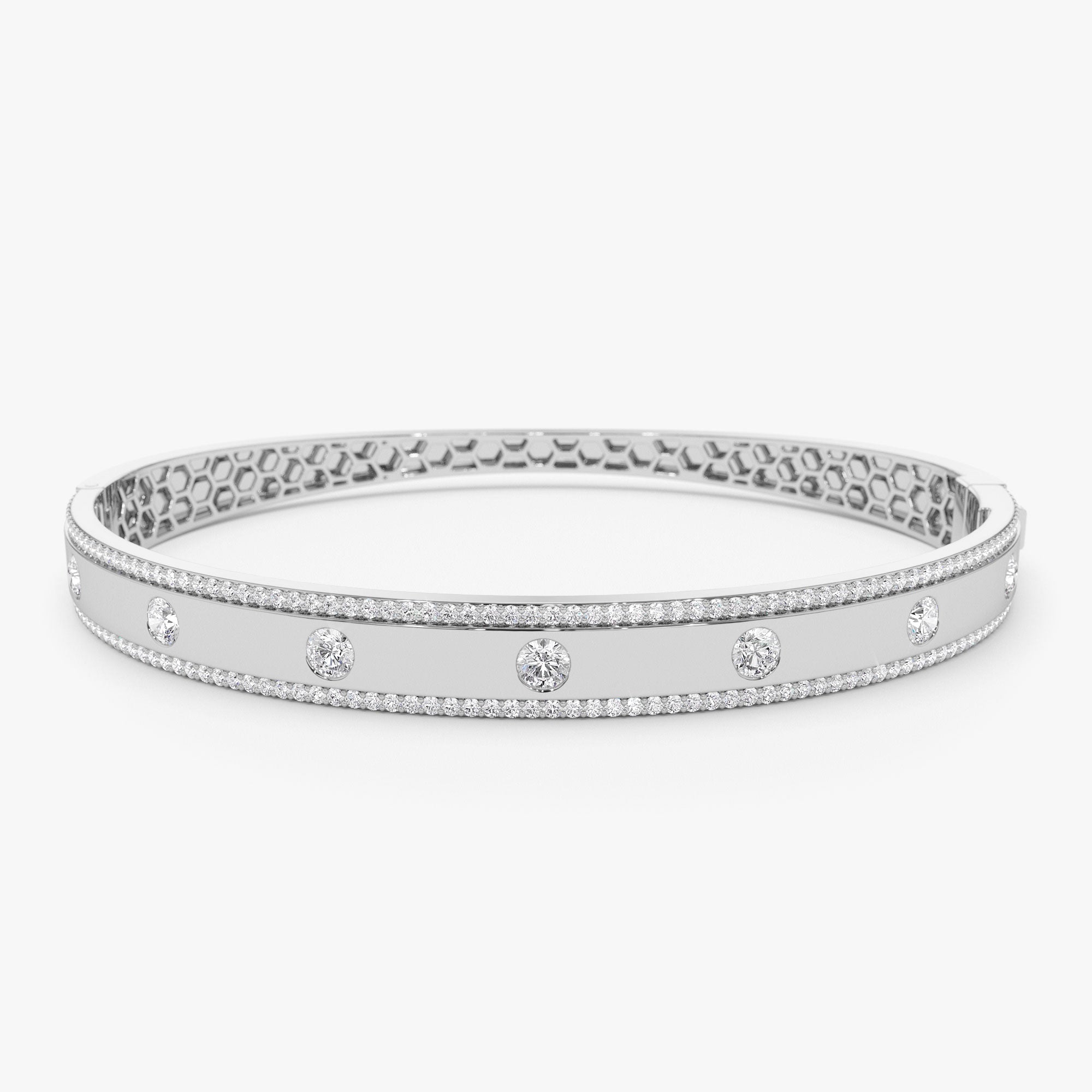 OBFJ1165 - 14K Flush Set Diamond Bangle with Pave Edges 6