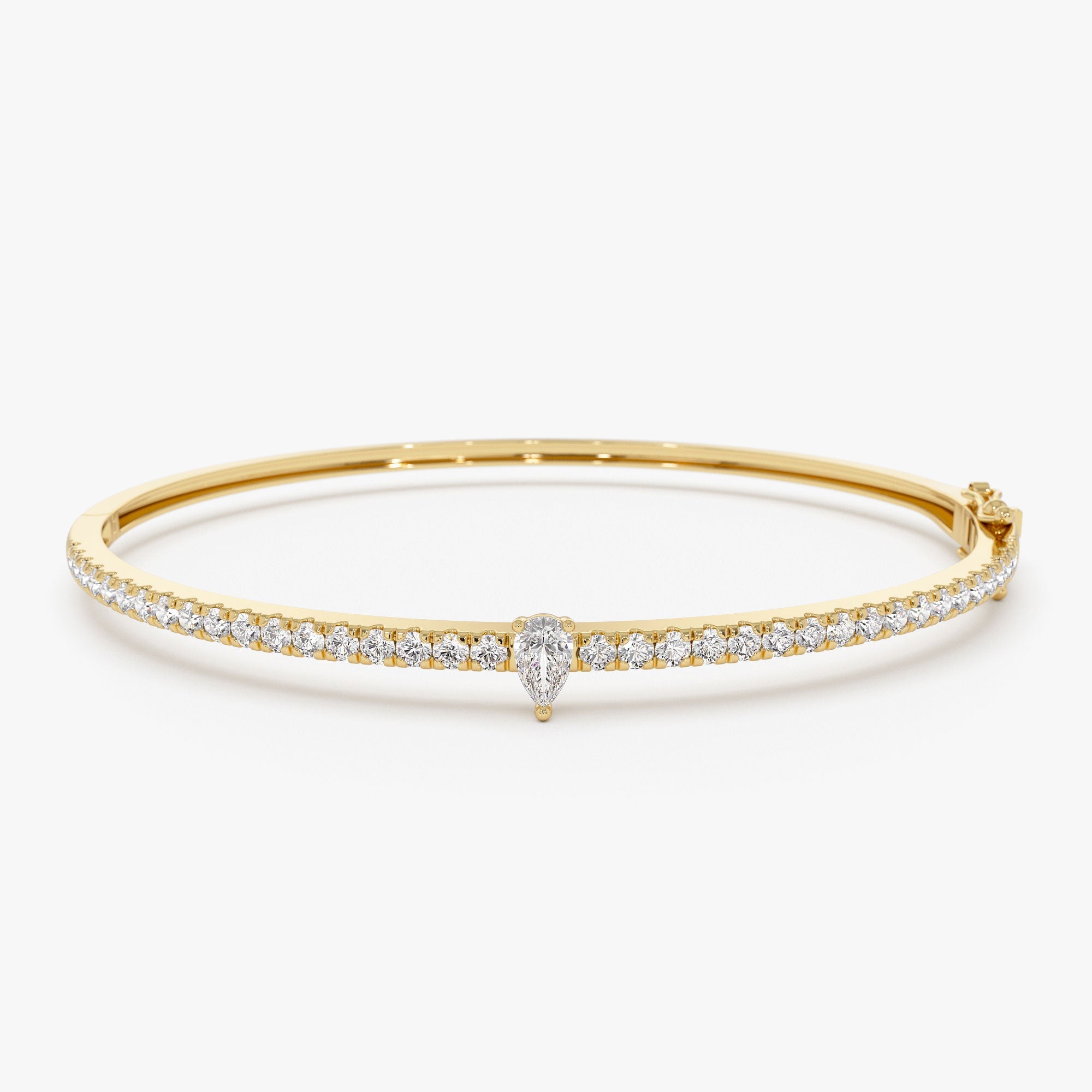 OBFJ1157 - 14k Gold Pear Shaped and Round Diamond Bangle 1