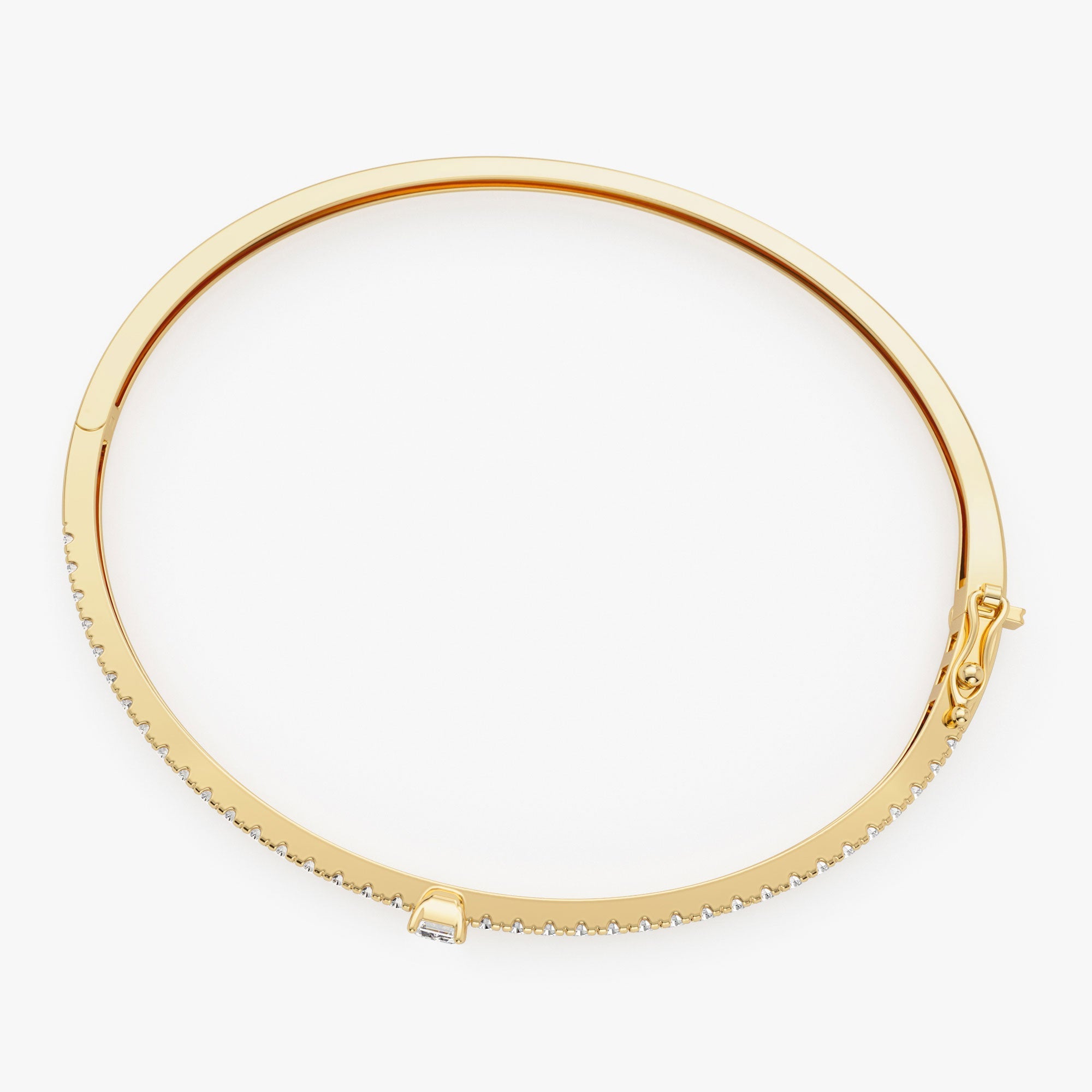 OBFJ1096 - 14k Gold Emerald Cut and Round Diamond Bangle 10