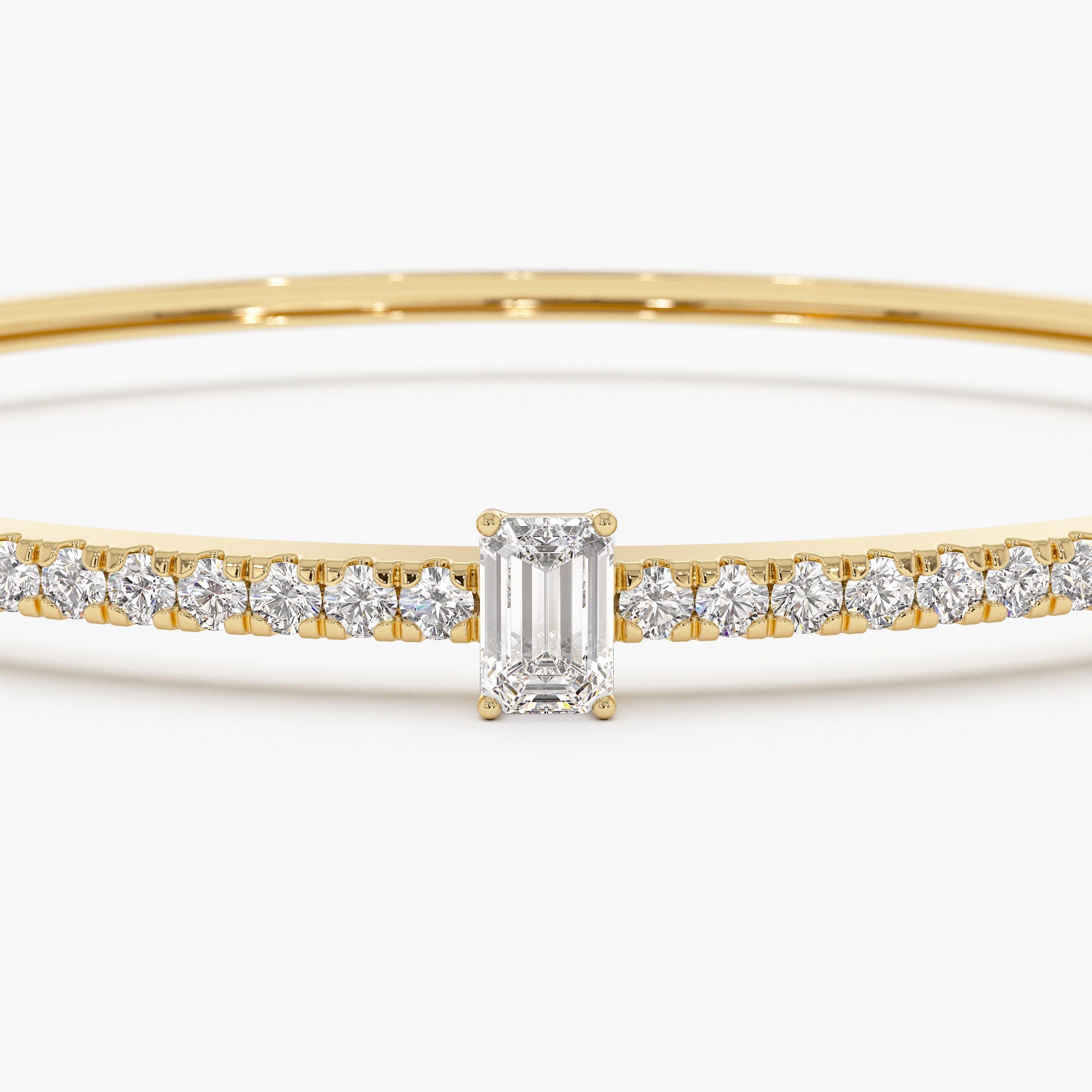 OBFJ1096 - 14k Gold Emerald Cut and Round Diamond Bangle 9