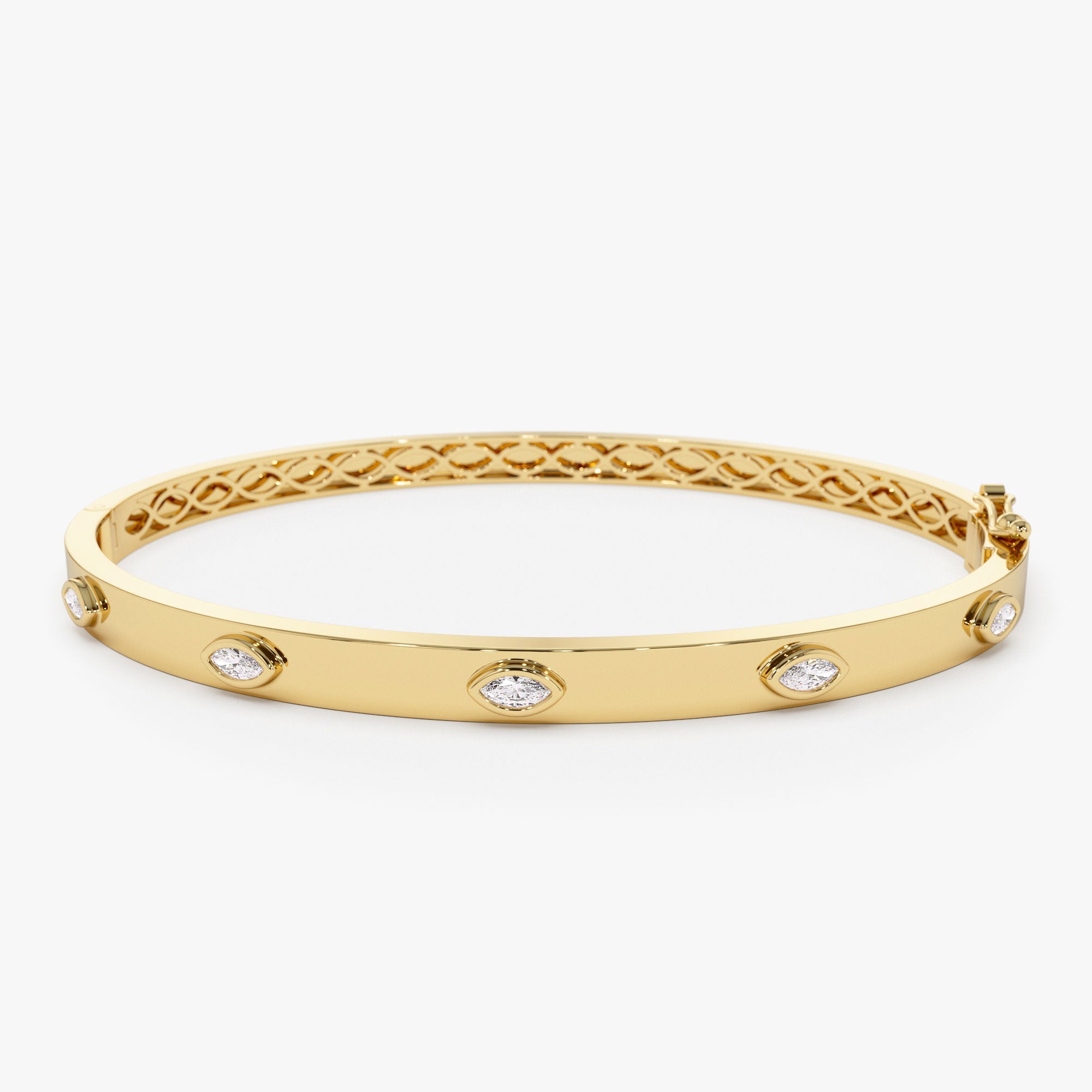 OBFJ1123 - 14k Bezel Setting Marquise Shaped Diamond Bangle 1