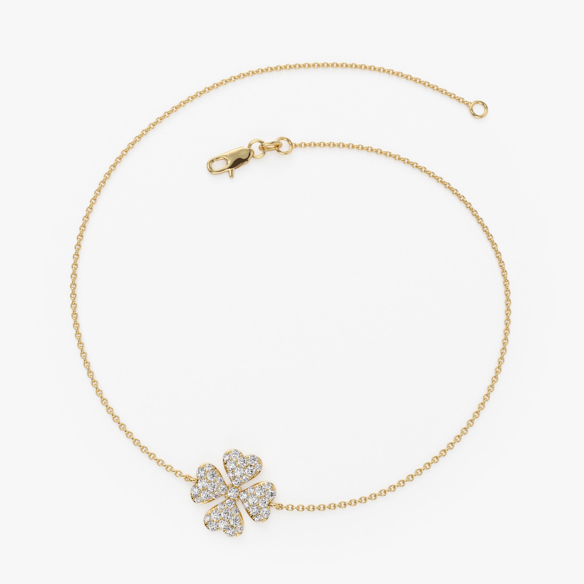 OBFJ0925 - 14K Diamond Clover Charm Bracelet 8