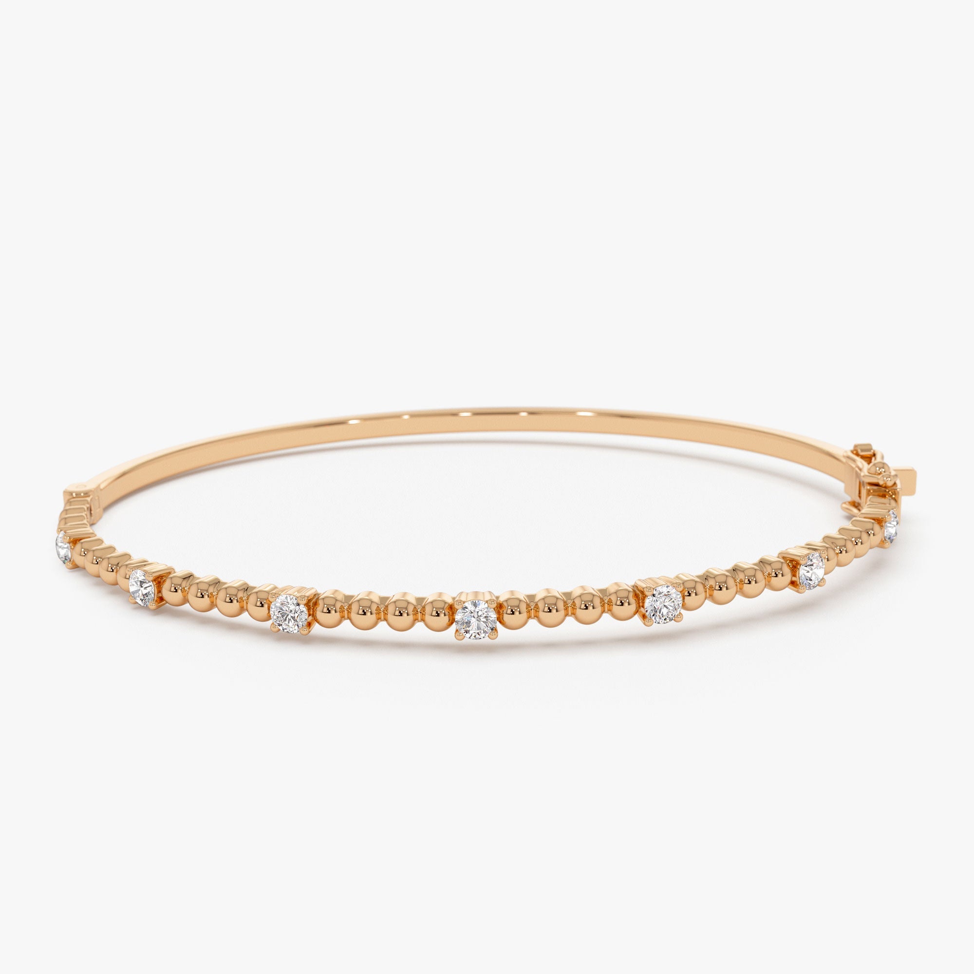 OBFJ1164 - 14K Beaded Gold Diamond Bangle Bracelet 6
