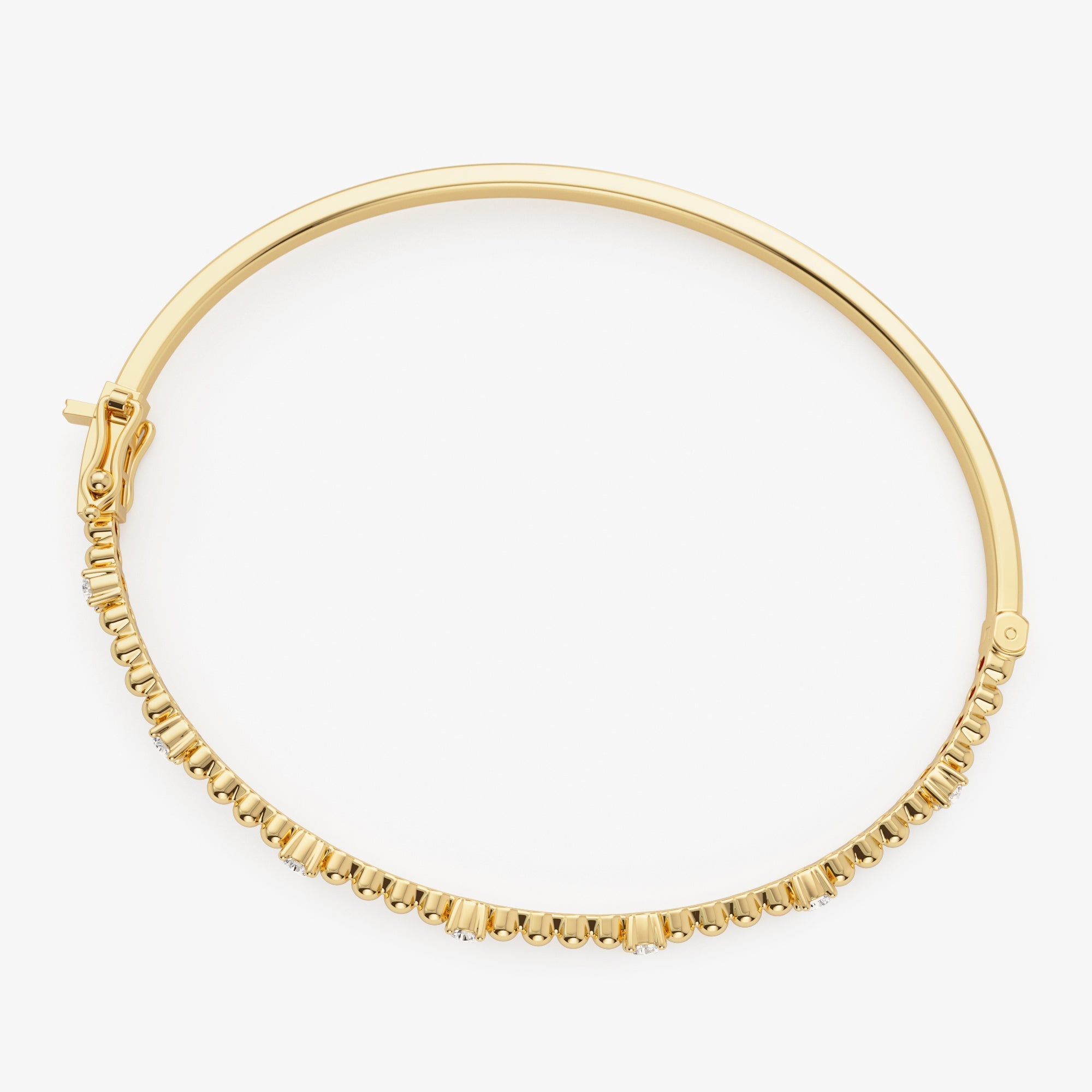 OBFJ1164 - 14K Beaded Gold Diamond Bangle Bracelet 8