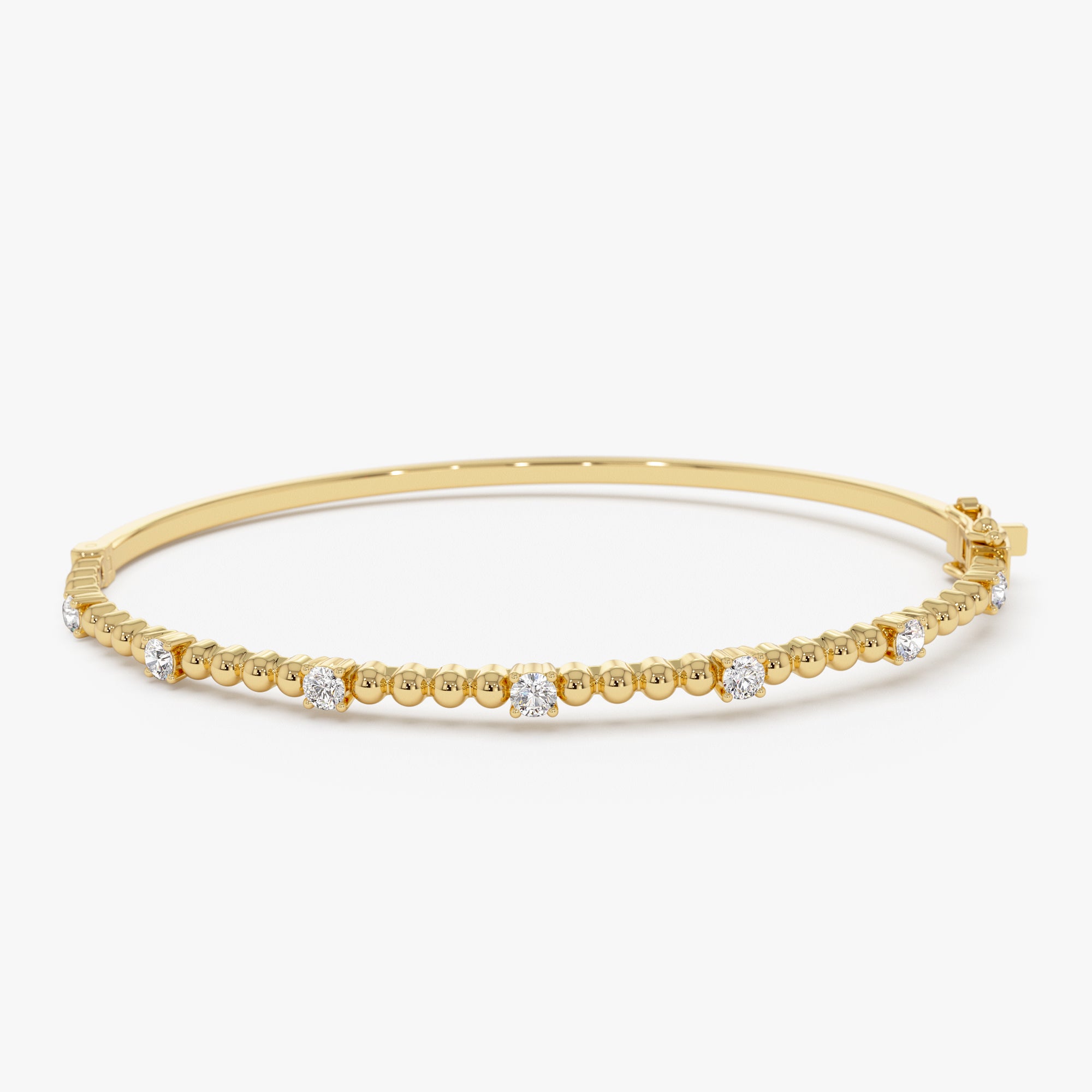 OBFJ1164 - 14K Beaded Gold Diamond Bangle Bracelet 1