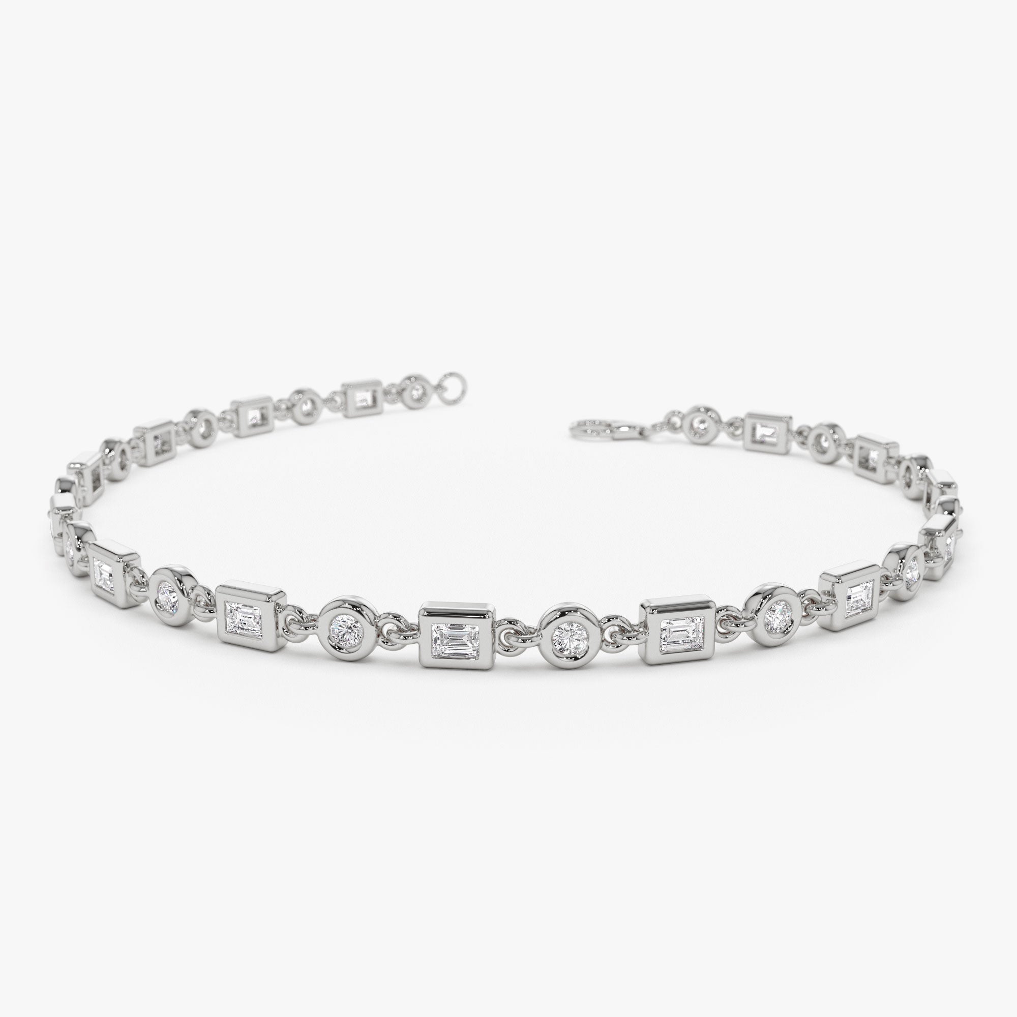 OBFJ1107 - 14K Gold Round and Baguette Diamond Bracelet 6