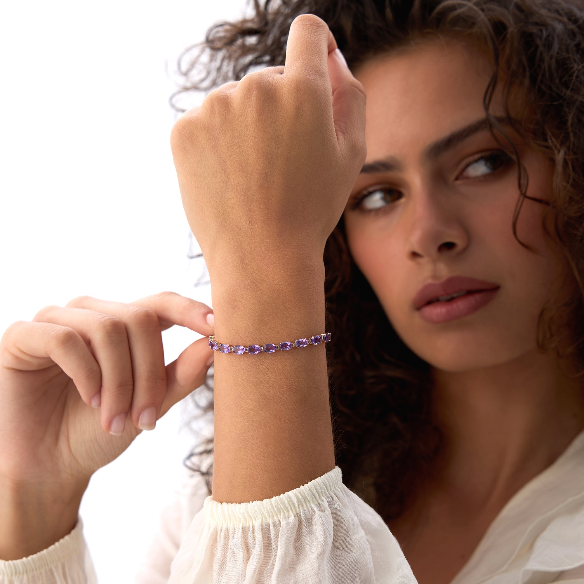 OBFJ0438 - 14K Gold Oval Shaped Amethyst Tennis Bracelet 11.65 ctw 6
