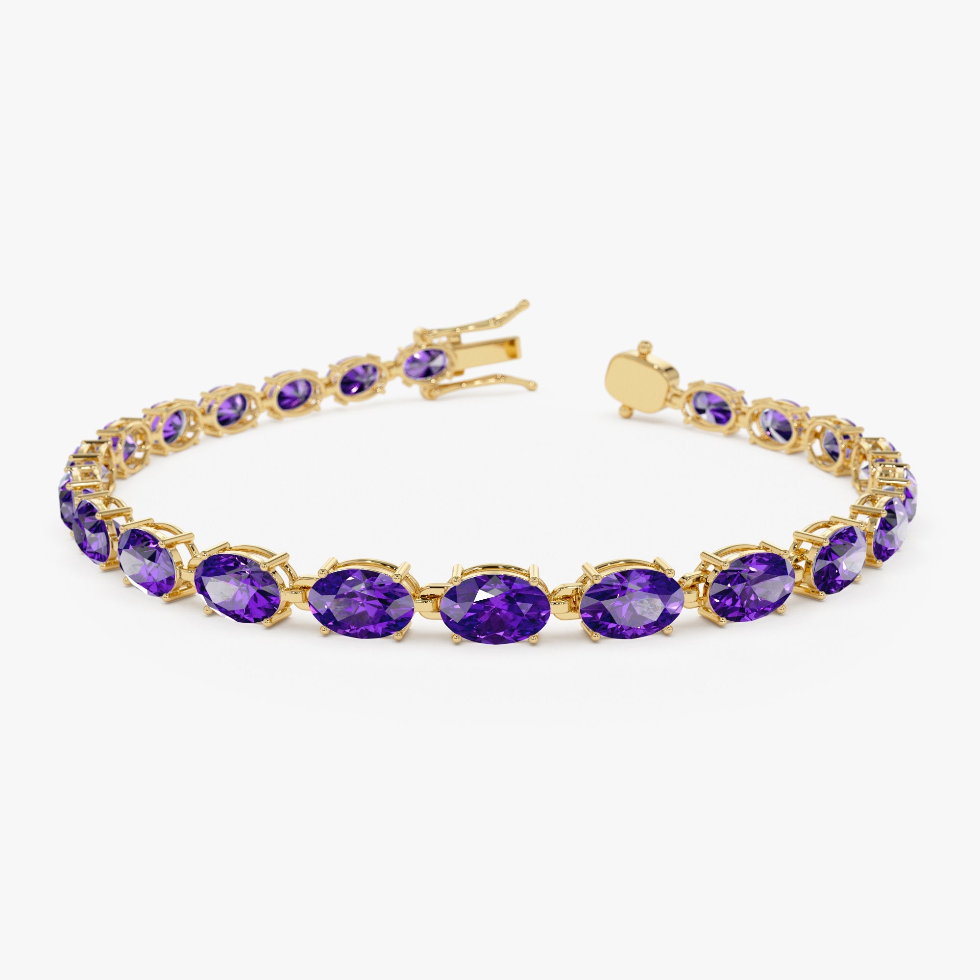 OBFJ0438 - 14K Gold Oval Shaped Amethyst Tennis Bracelet 11.65 ctw 1