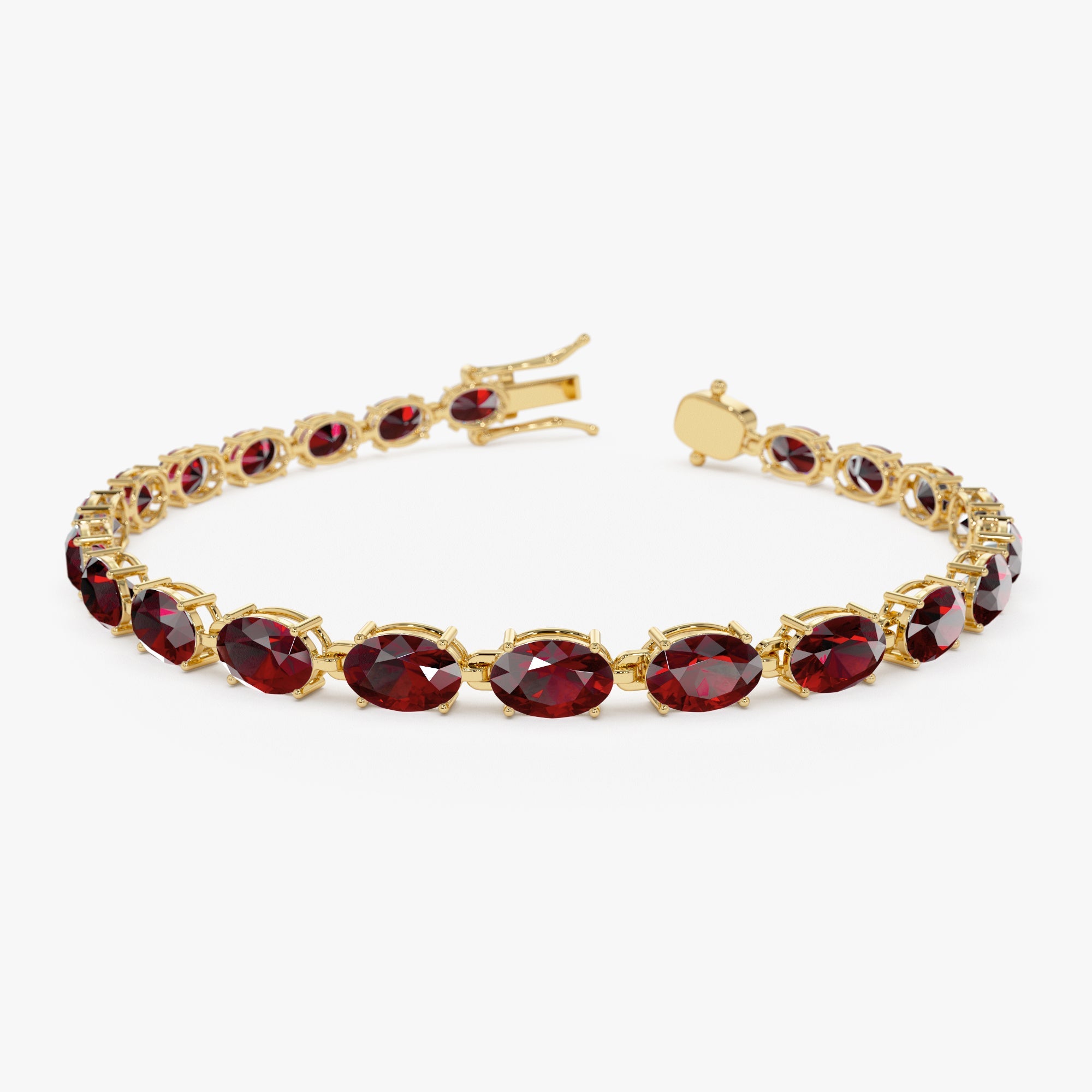 OBFJ0439 - 14K Gold Oval Shaped Red Garnet Tennis Bracelet 15.25 ctw 1
