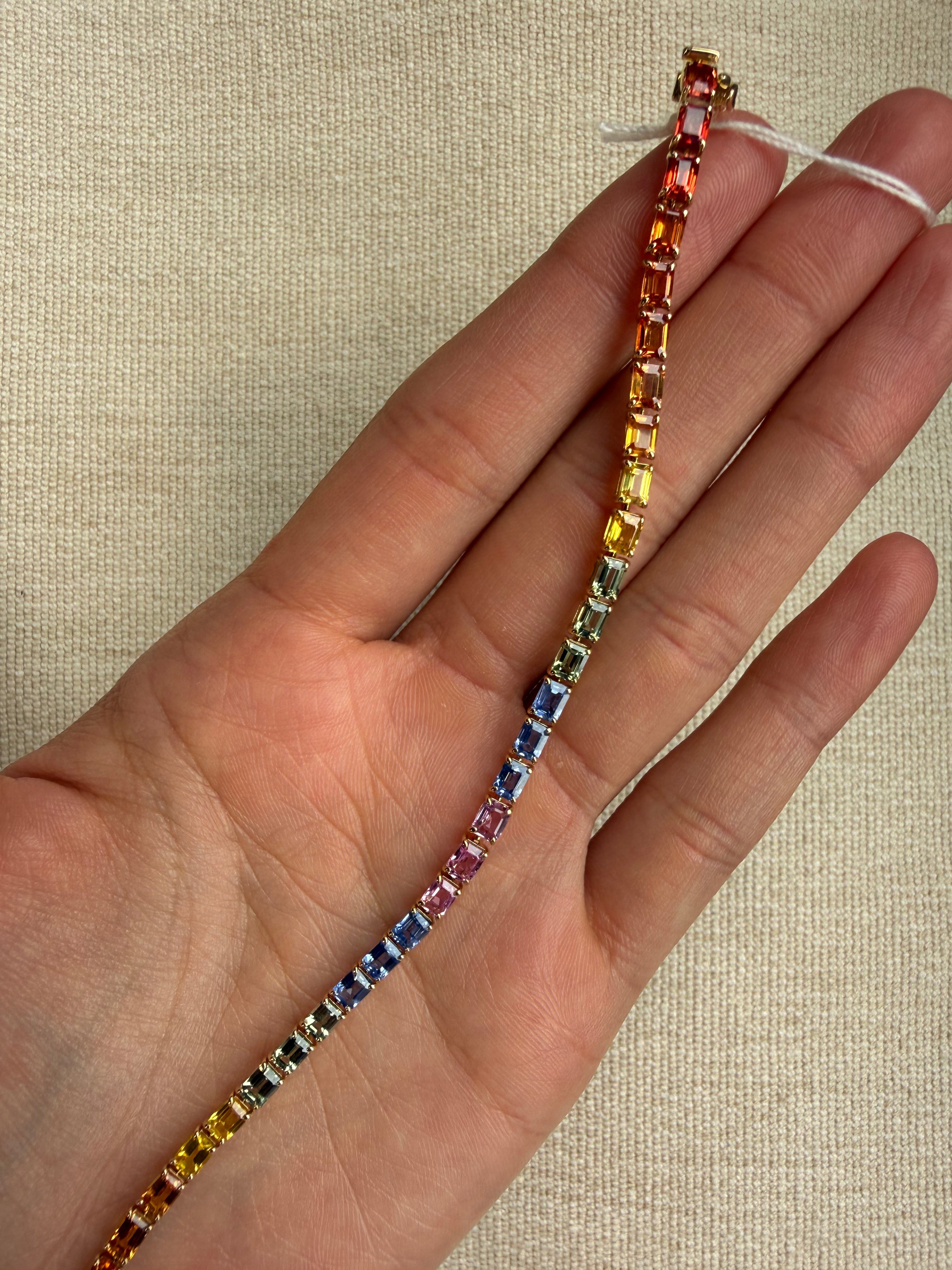 OBFJ0038 - 14K Gold Rainbow Emerald Cut Gemstone Tennis Bracelet 2