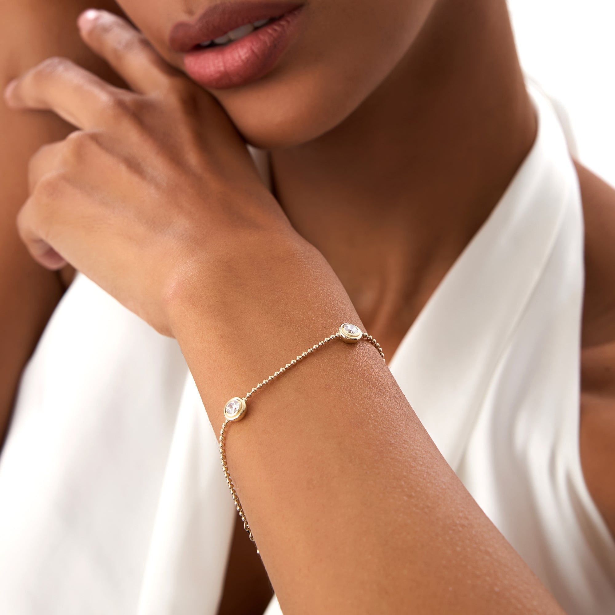 OBFJ0390 - 0.75 Ctw 14k Gold Lab Grown Diamond by the Yard Beaded Bracelet - Leda 2