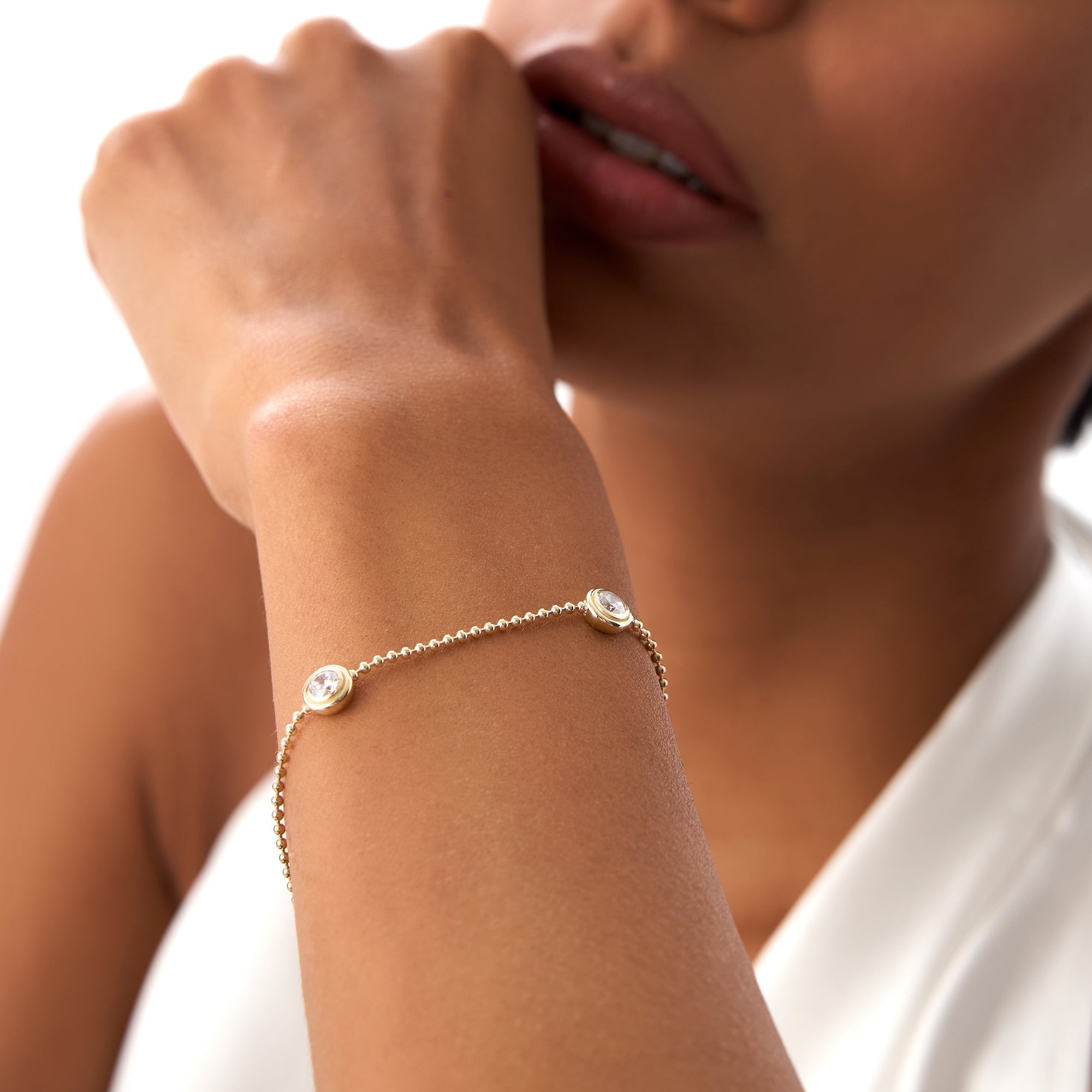 OBFJ0390 - 0.75 Ctw 14k Gold Lab Grown Diamond by the Yard Beaded Bracelet - Leda 3