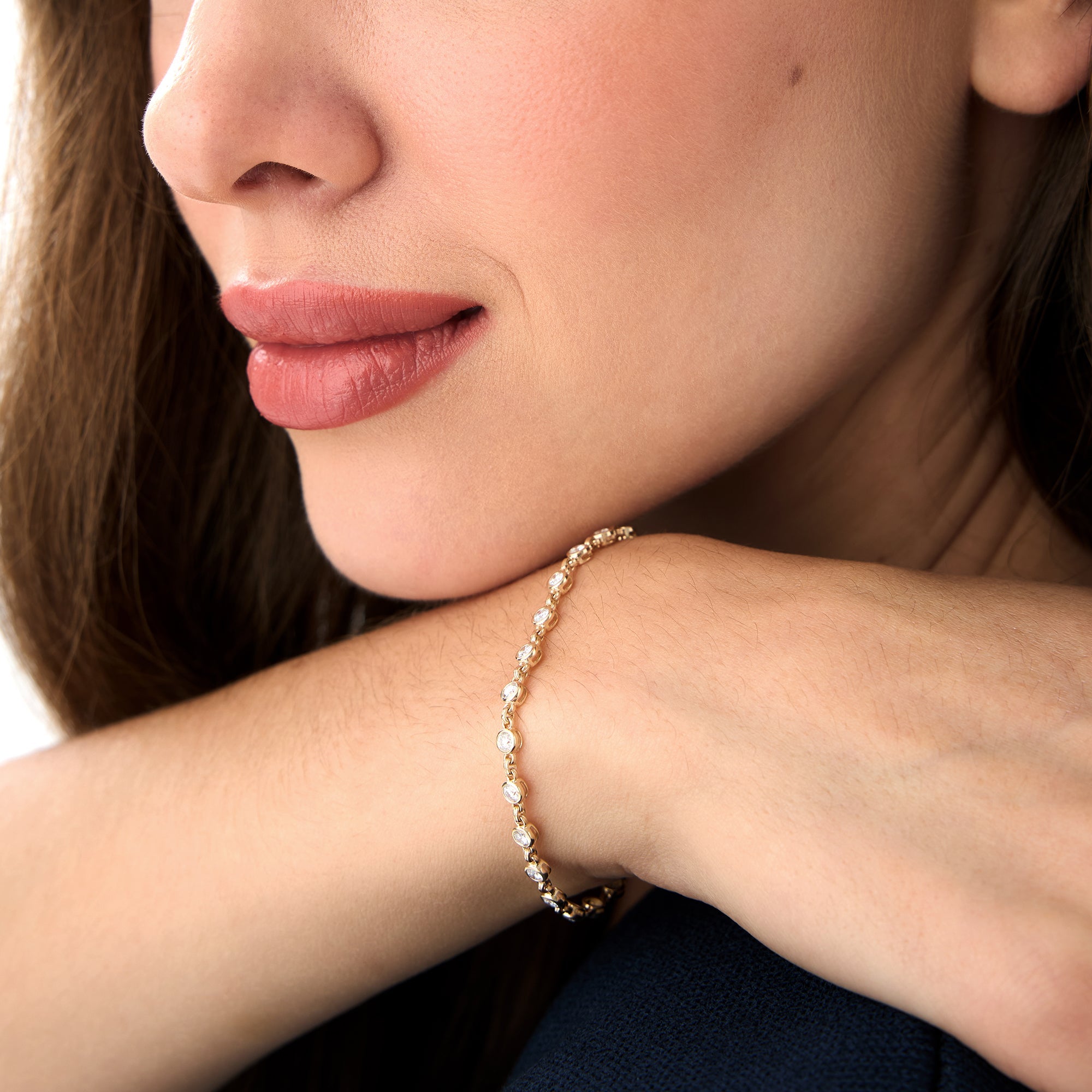 OBFJ0035 - 2.00 CTW Bezel Setting Natural Diamond Tennis Bracelet - Isla - 14K Gold 4