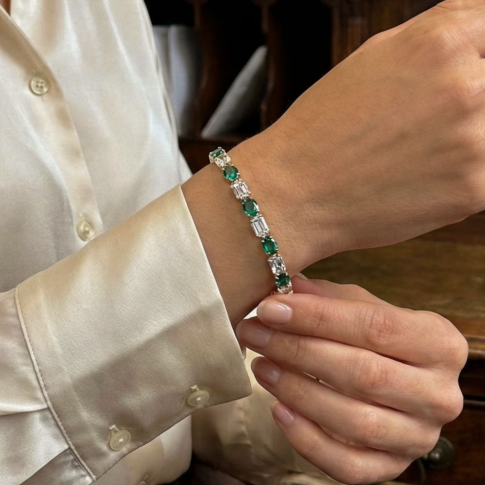 OBFJ0092 - 15.30 ctw 14k Lab Grown Colombian Emerald and Diamond Bracelet - Brooke 4