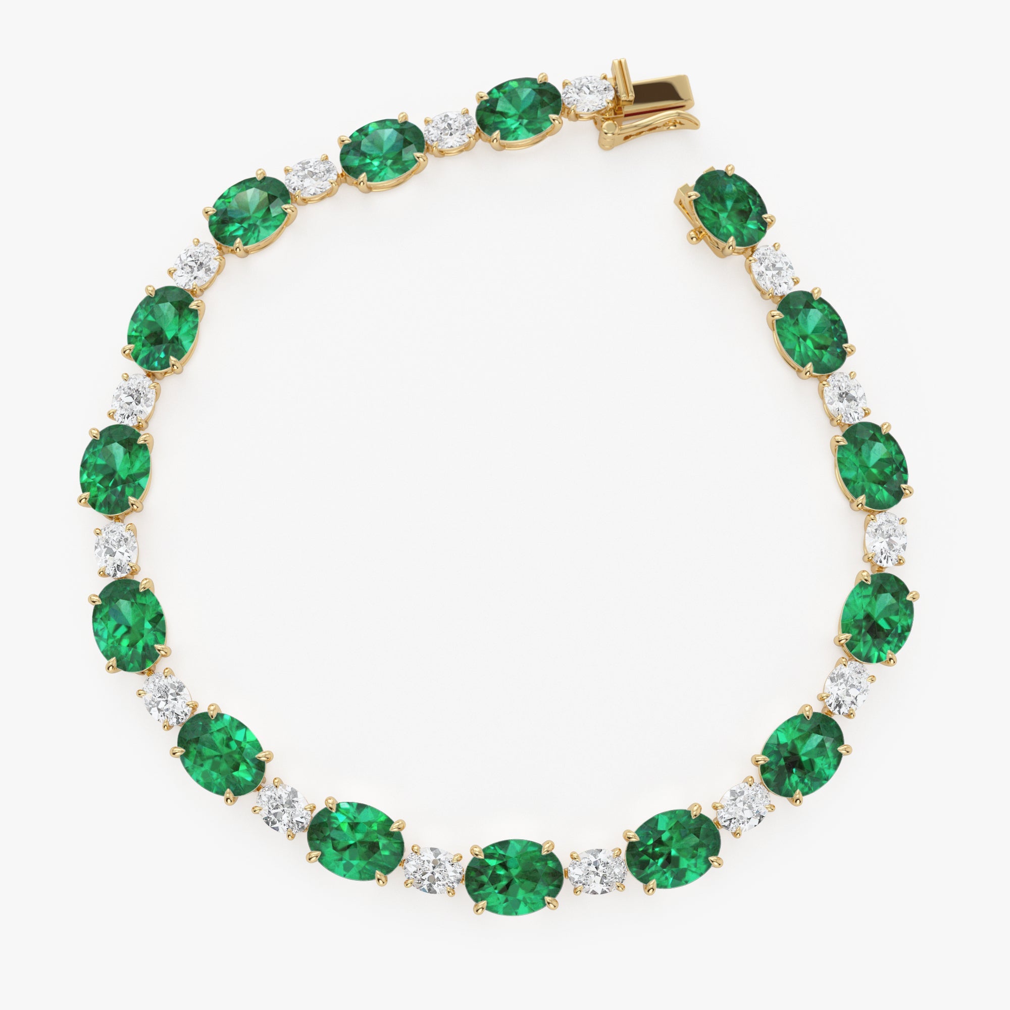 OBFJ0091 - 15.75 ctw 14k Lab Grown Colombian Oval Emerald and Oval Diamond Bracelet - Molly 4