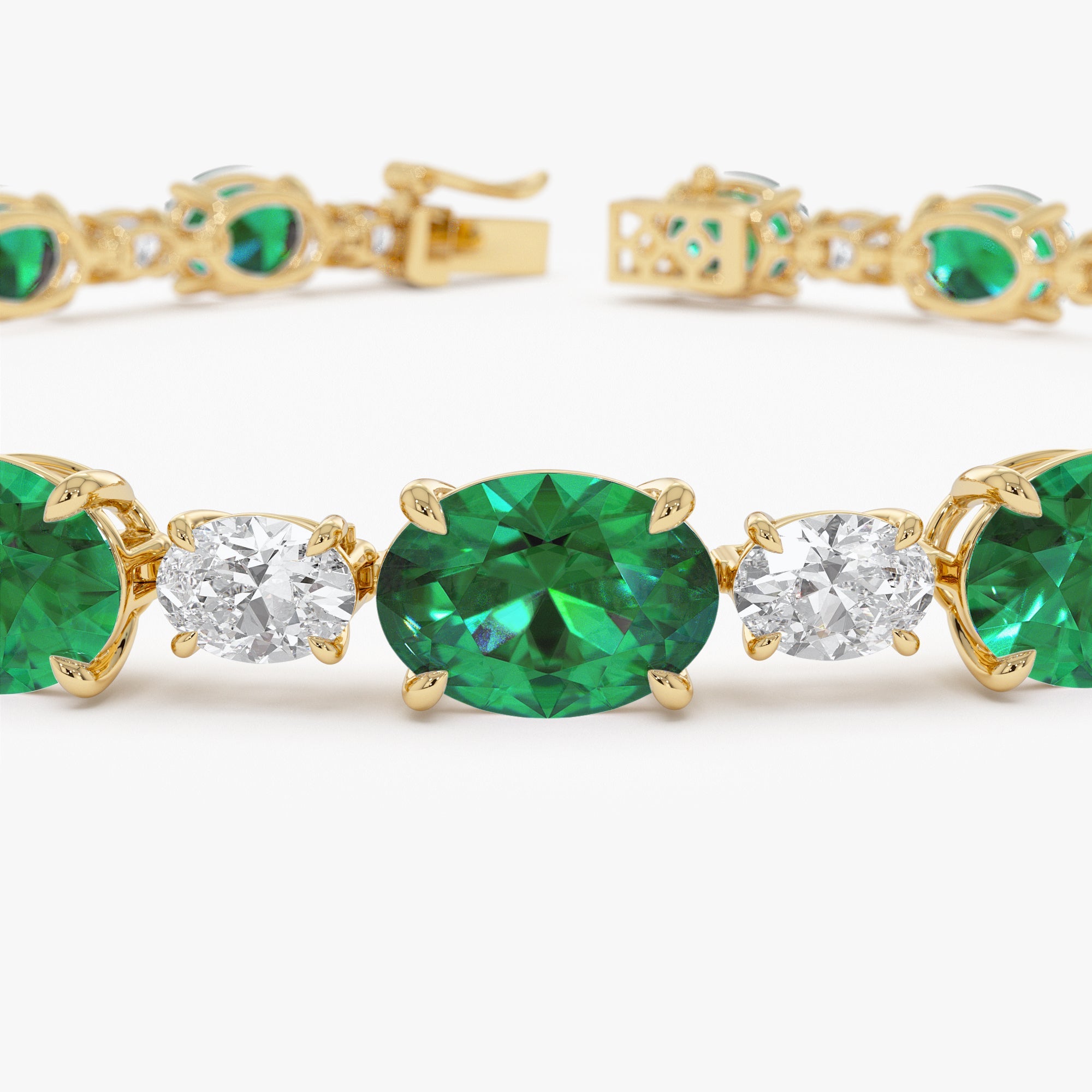 OBFJ0346 - 15.75 ctw 14k Lab Grown Colombian Oval Emerald and Oval Diamond Bracelet - Molly 6