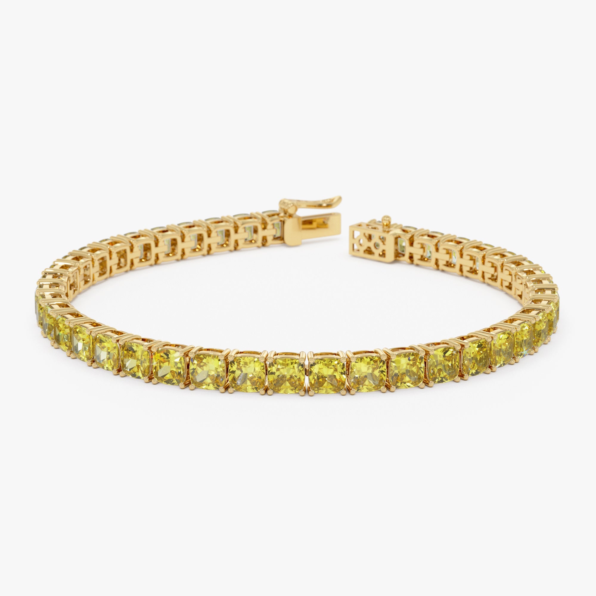 OBFJ0344 - 17.50 ctw 14k Lab Grown Cushion Cut Fancy Vivid Yellow Diamond Tennis Bracelet - Paige 1