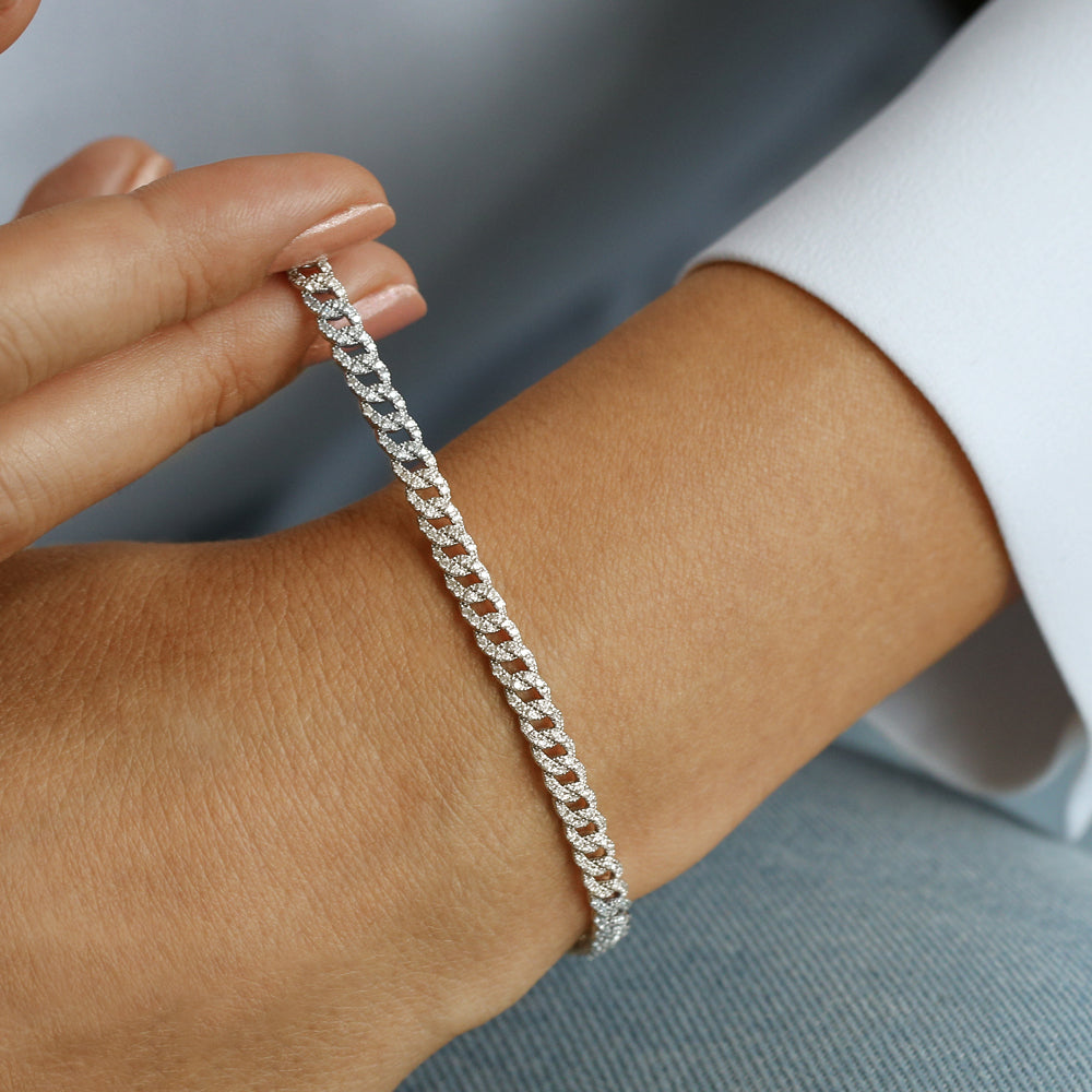OBFJ2058 - 4.8MM Diamond Cuban Link Bracelet bracelets in selectable metal and diamond options - Roselle Jewelry view 2