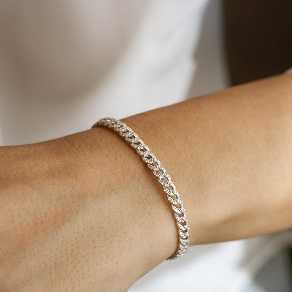 OBFJ2058 - 4.8MM Diamond Cuban Link Bracelet bracelets in selectable metal and diamond options - Roselle Jewelry view 4