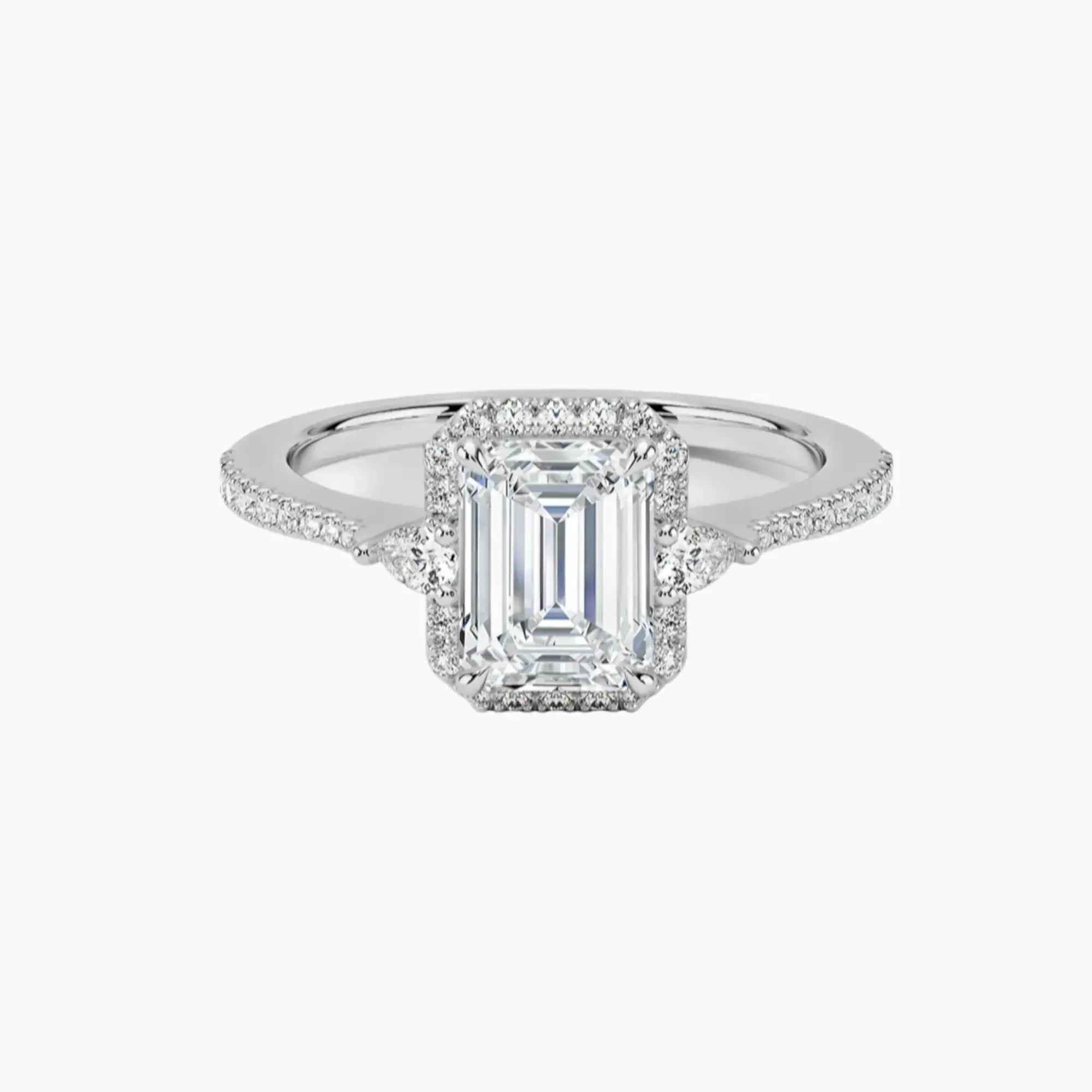 OBSER625 - Calliope Halo Pave Three Stone Emerald engagement ring setting view 1