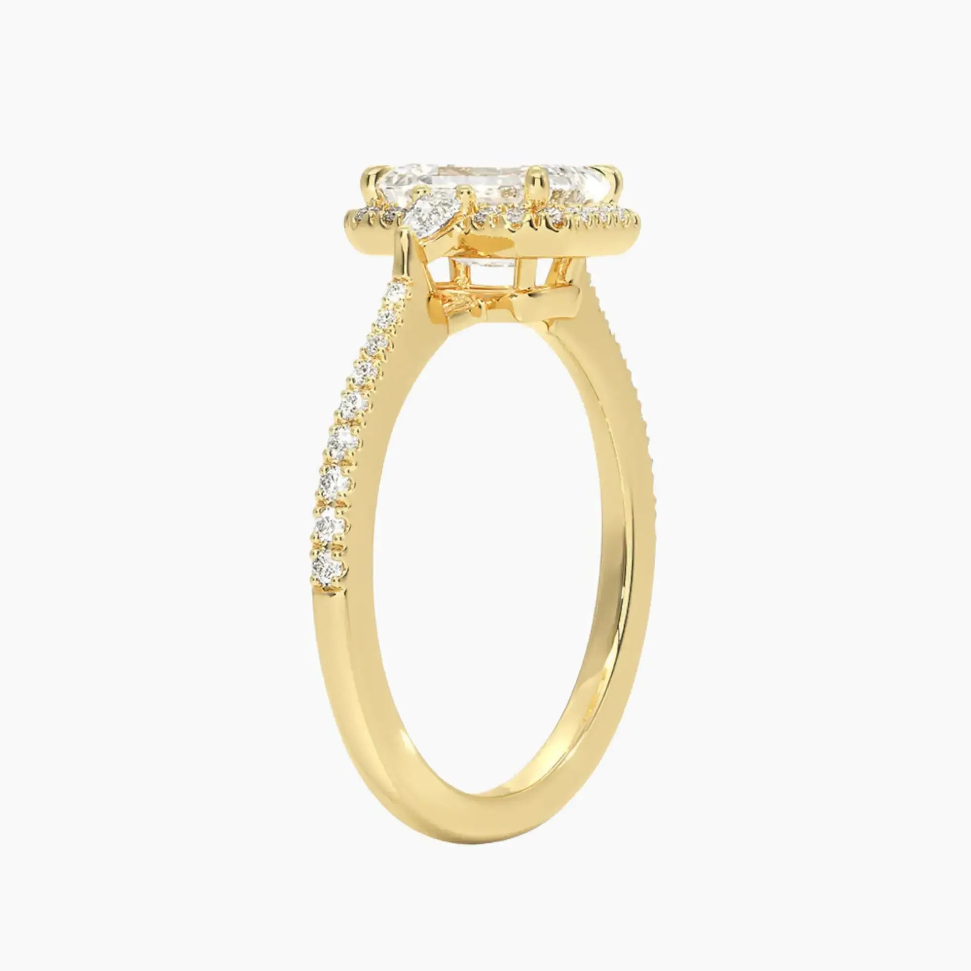 OBSER625 - Calliope Halo Pave Three Stone Emerald engagement ring setting view 8