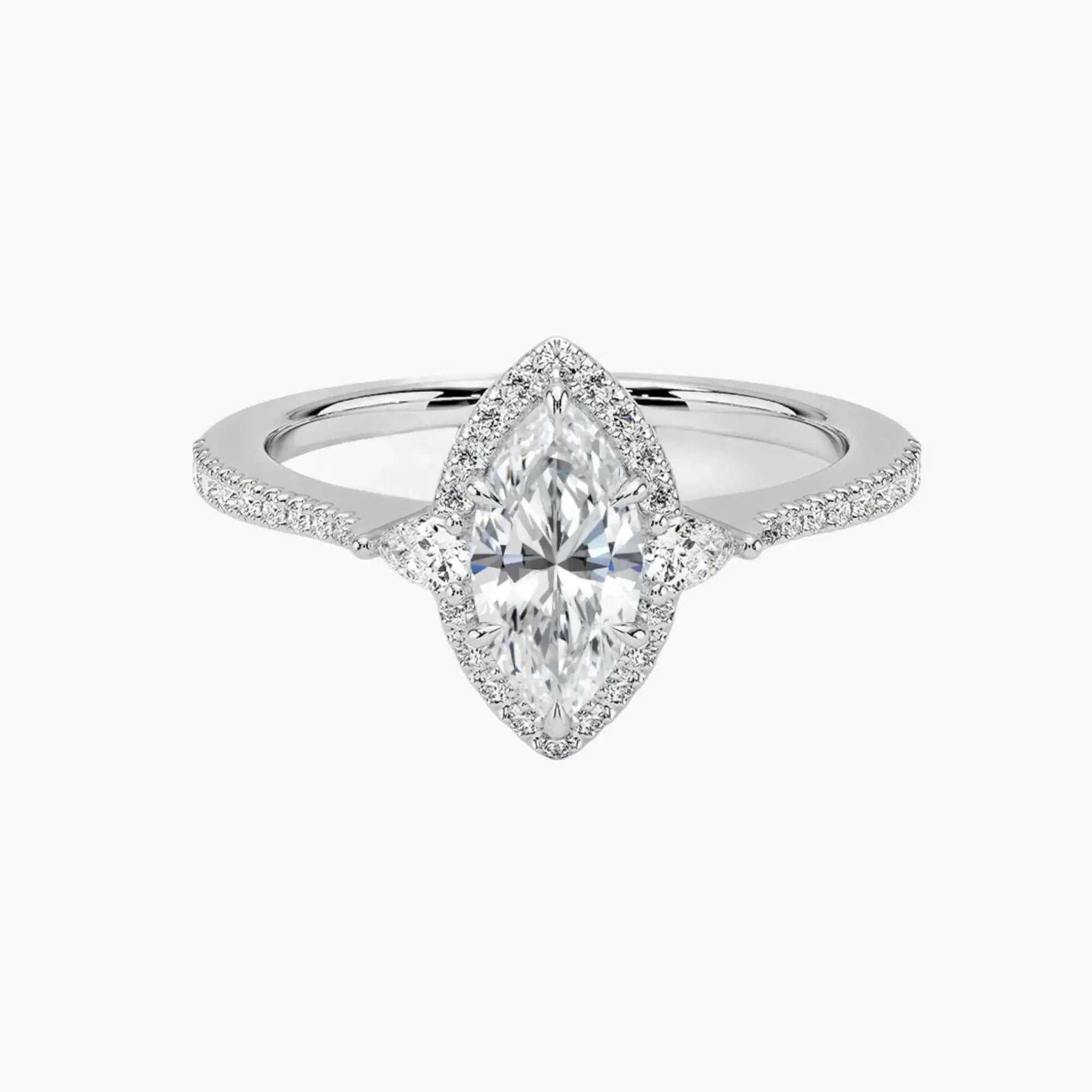 OBSER624 - Calliope Halo Pave Three Stone Marquise engagement ring setting view 1