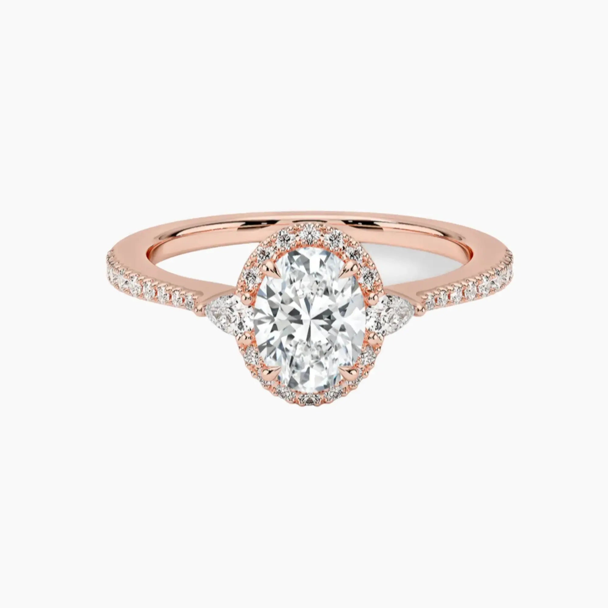 OBSER629 - Calliope Halo Pave Three Stone Oval engagement ring setting view 4