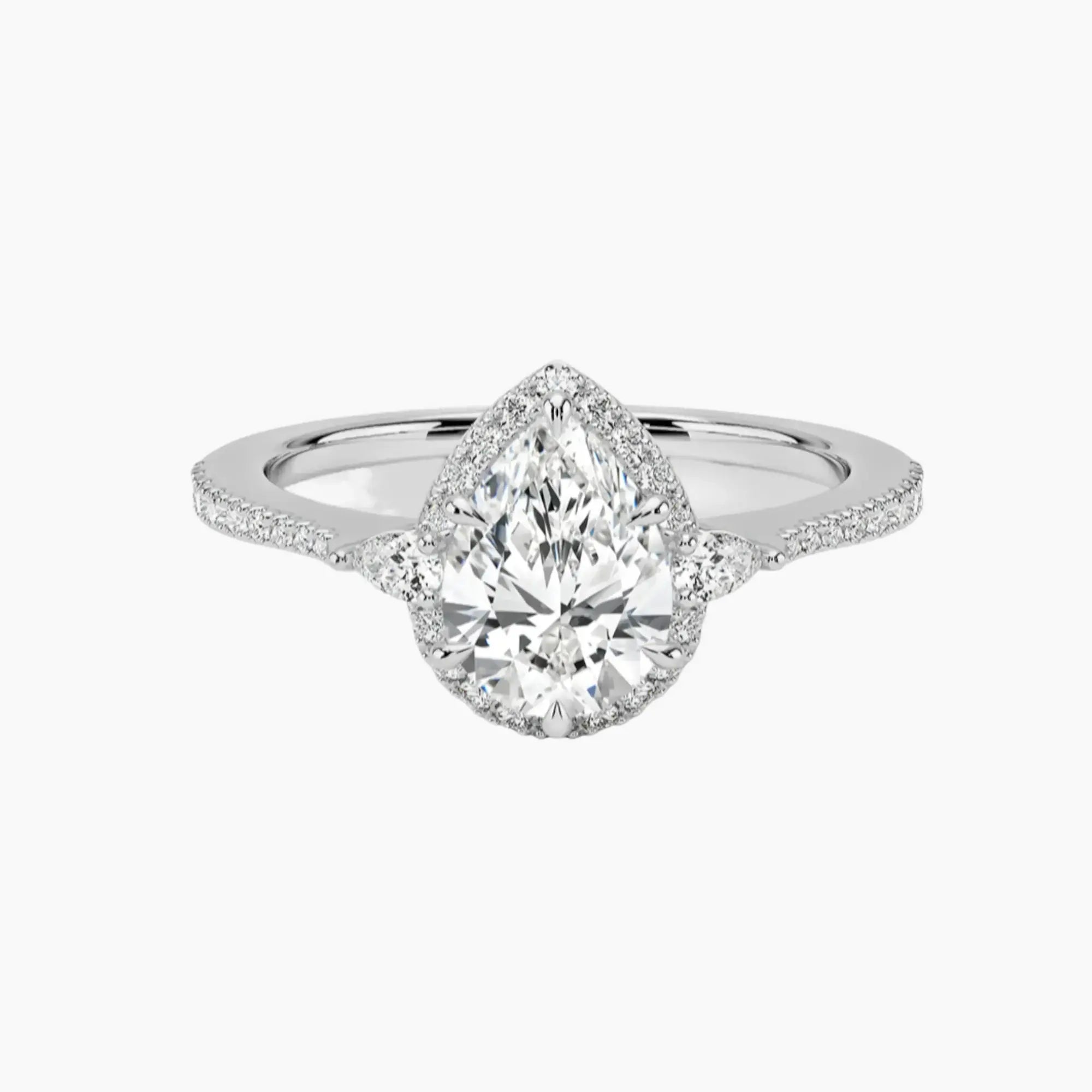 OBSER627 - Calliope Halo Pave Three Stone Pear engagement ring setting view 1