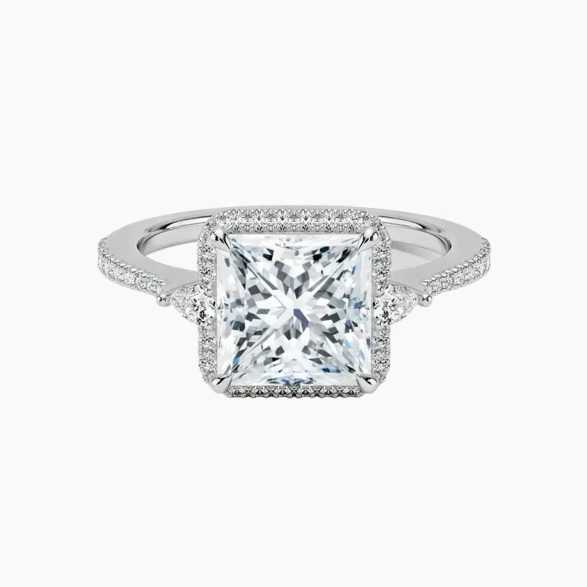 OBSER626 - Calliope Halo Pave Three Stone Princess engagement ring setting view 1