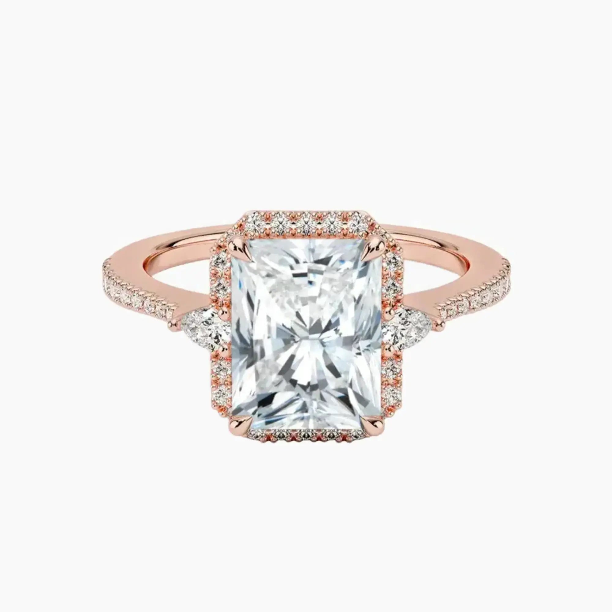 OBSER622 - Calliope Halo Pave Three Stone Radiant engagement ring setting view 4