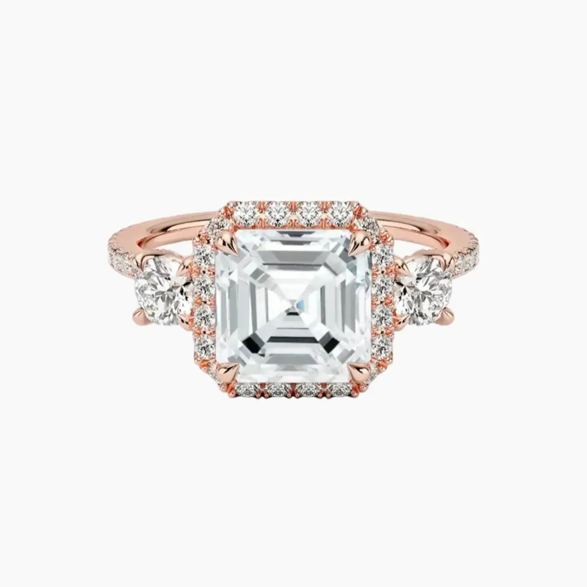 OBSER581 - Brielle Three Stone Asscher Halo engagement ring setting view 4