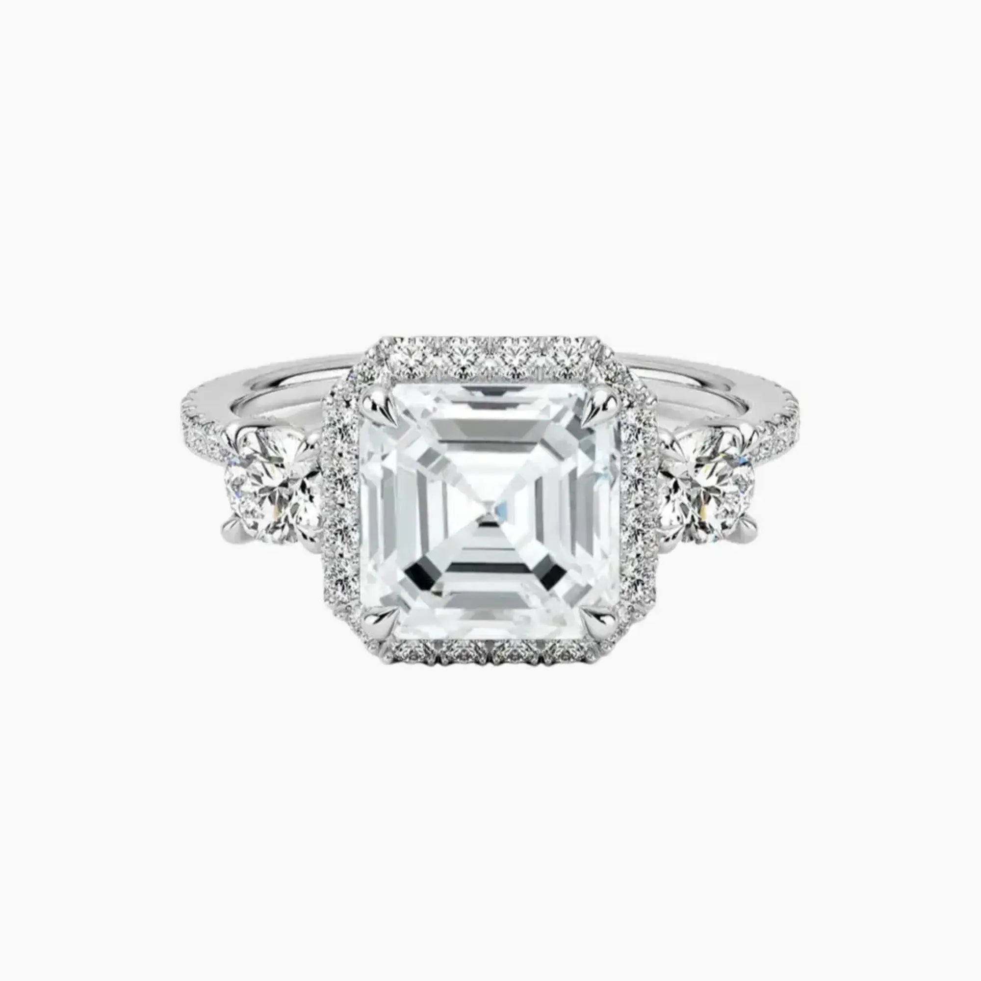 OBSER581 - Brielle Three Stone Asscher Halo engagement ring setting view 1