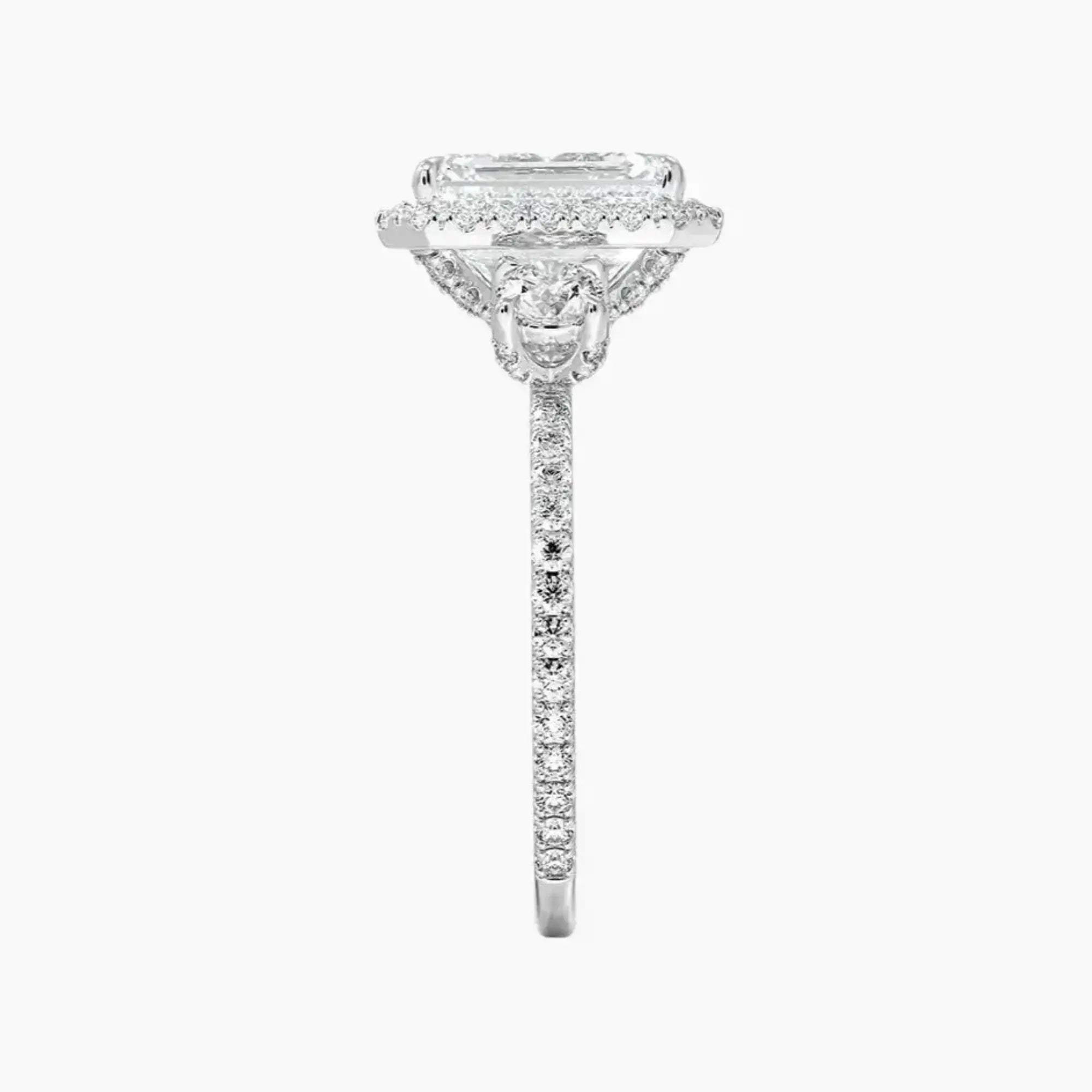 OBSER582 - Brielle Three Stone Emerald Halo engagement ring setting view 3