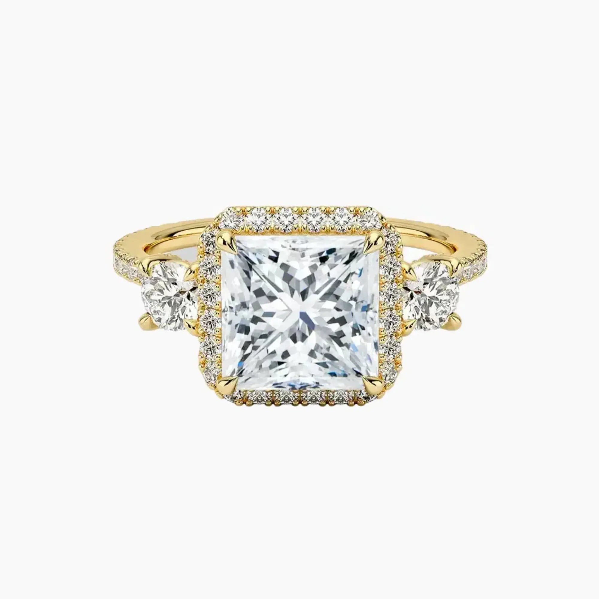 OBSER583 - Brielle Three Stone Princess Halo engagement ring setting view 7